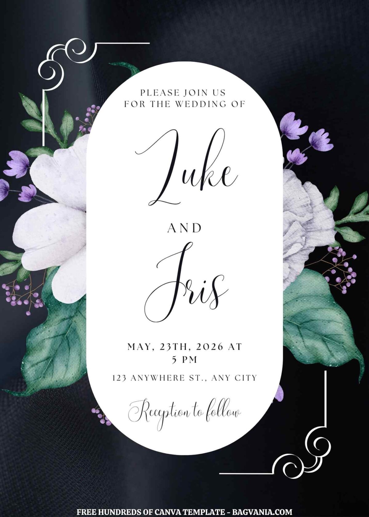 Free Editable Purple Floral Bouquet Wedding Invitations