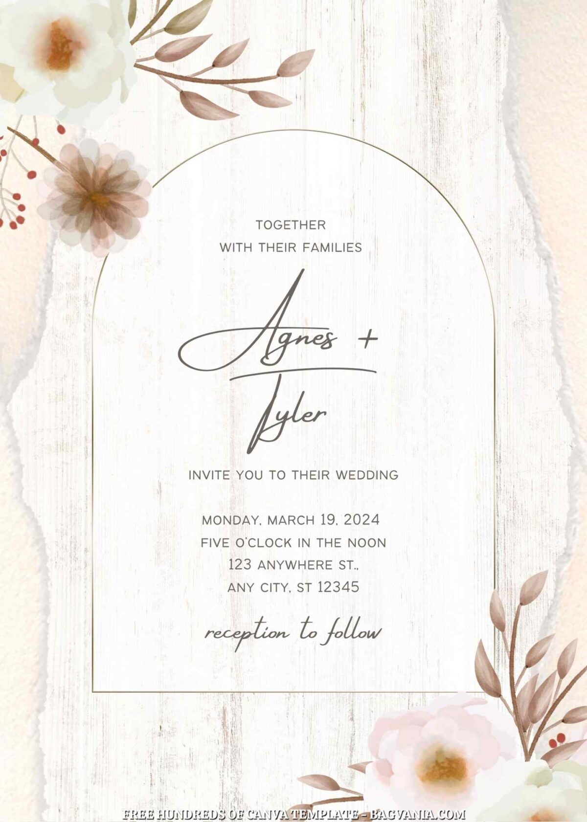 Free Editable Rustic Flower Dried Wedding Invitation