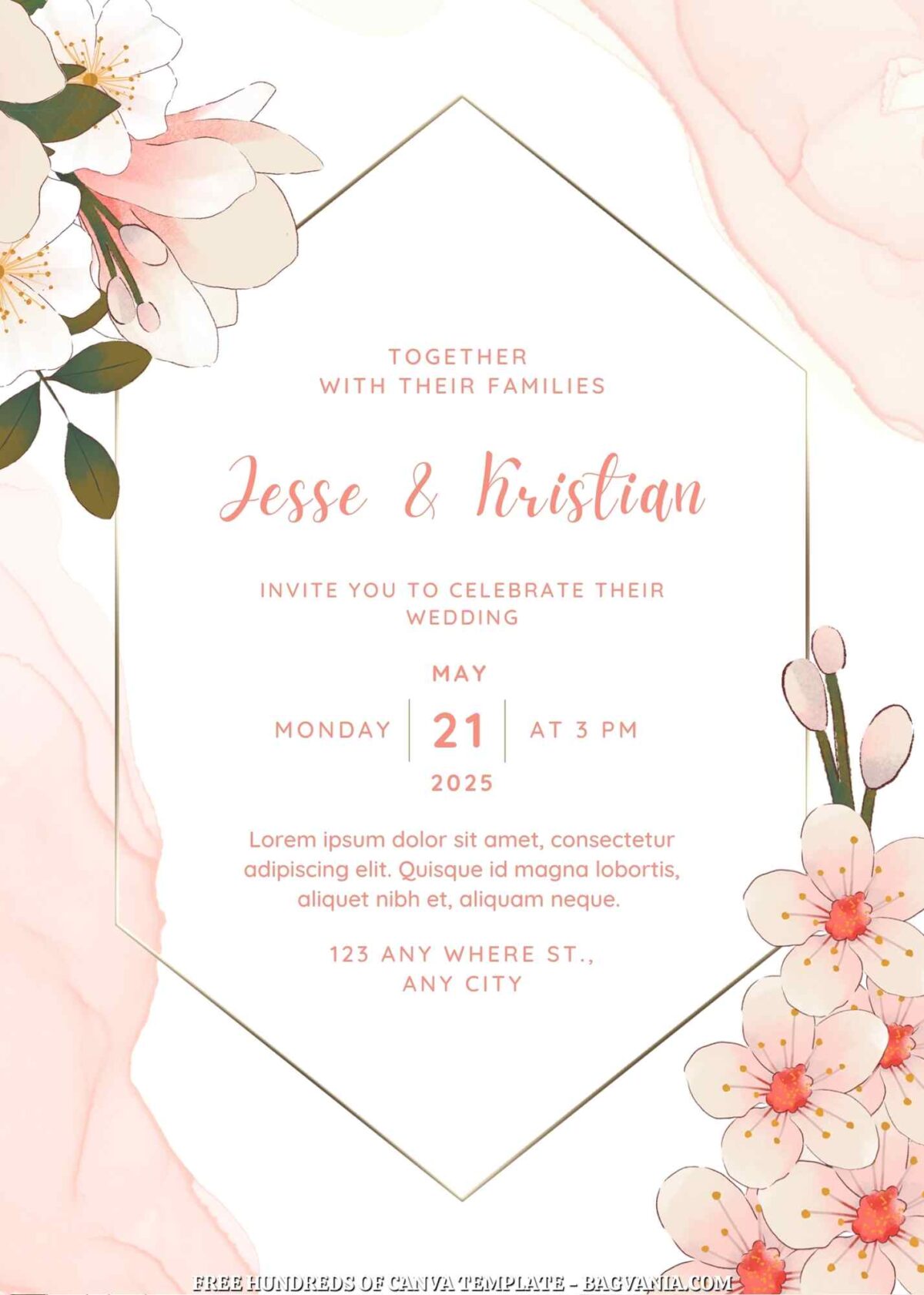Free Editable Soft Painting Dainty Pastel Floral Wedding Invitation