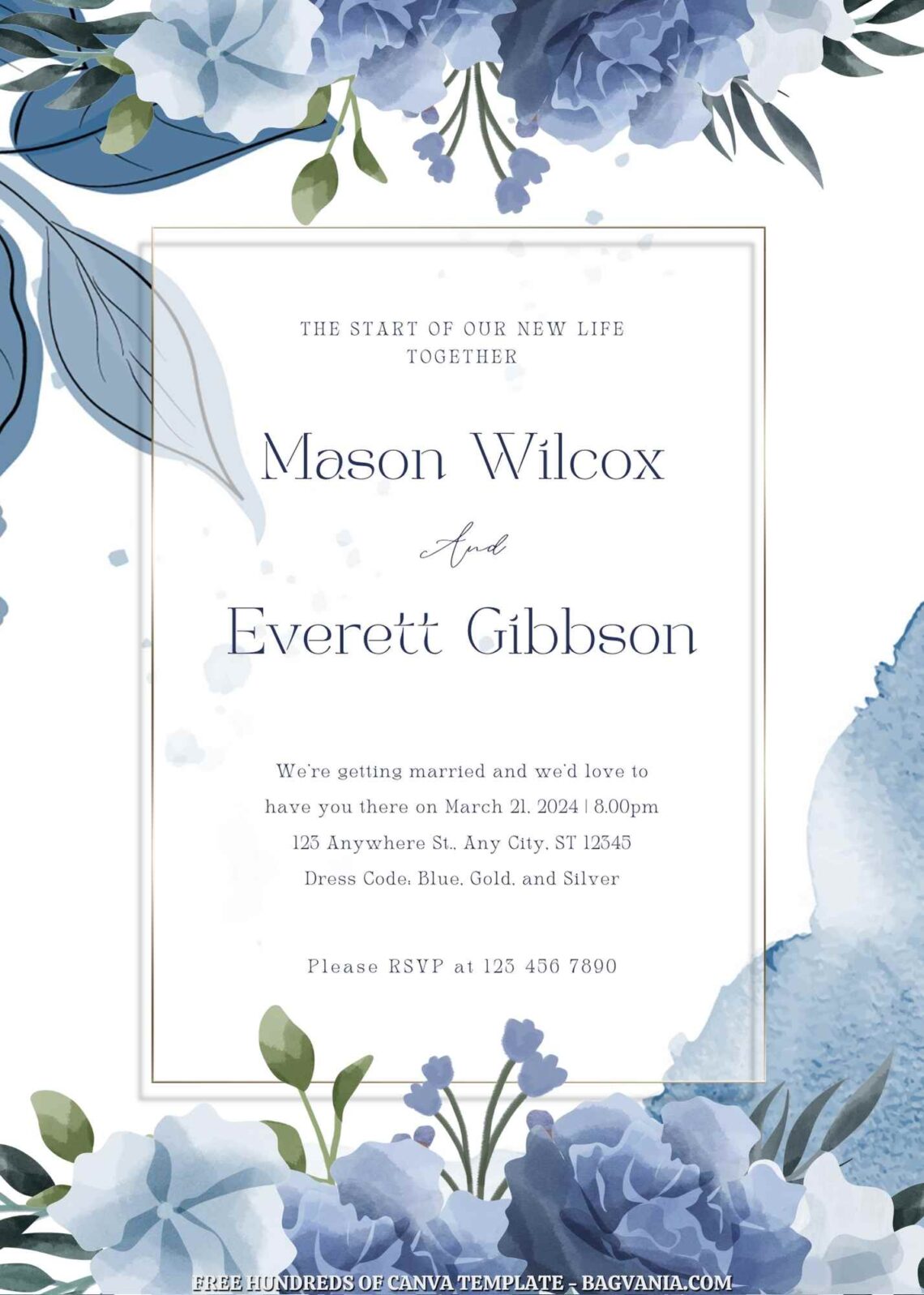 18+ Blue Floral Bouquet Canva Wedding Invitation Templates | FREE ...