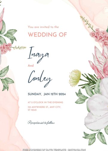 18+ Pink Floral Watercolor Canva Wedding Invitation Templates | FREE ...