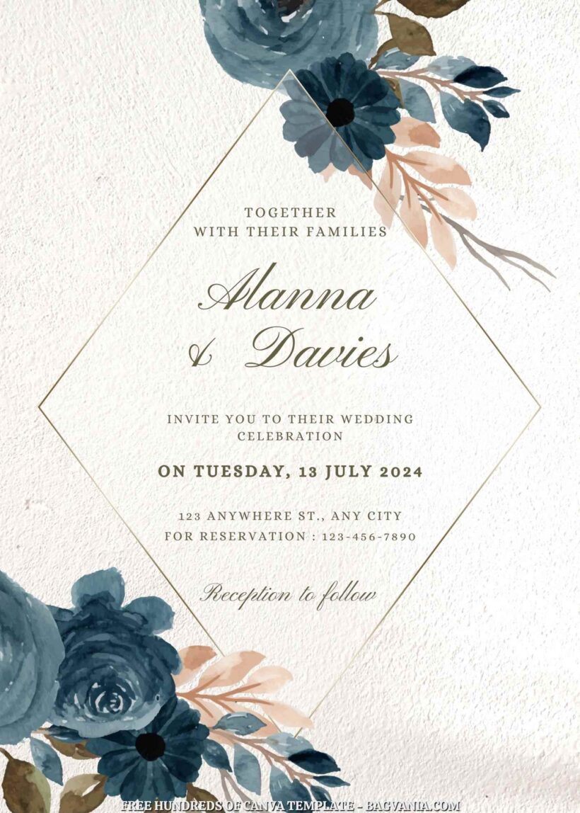 20+ Blue Floral Illustration Canva Wedding Invitation Templates | FREE ...