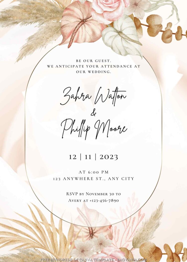 22+ Watercolor Boho Tropical Canva Wedding Invitation Templates | FREE ...