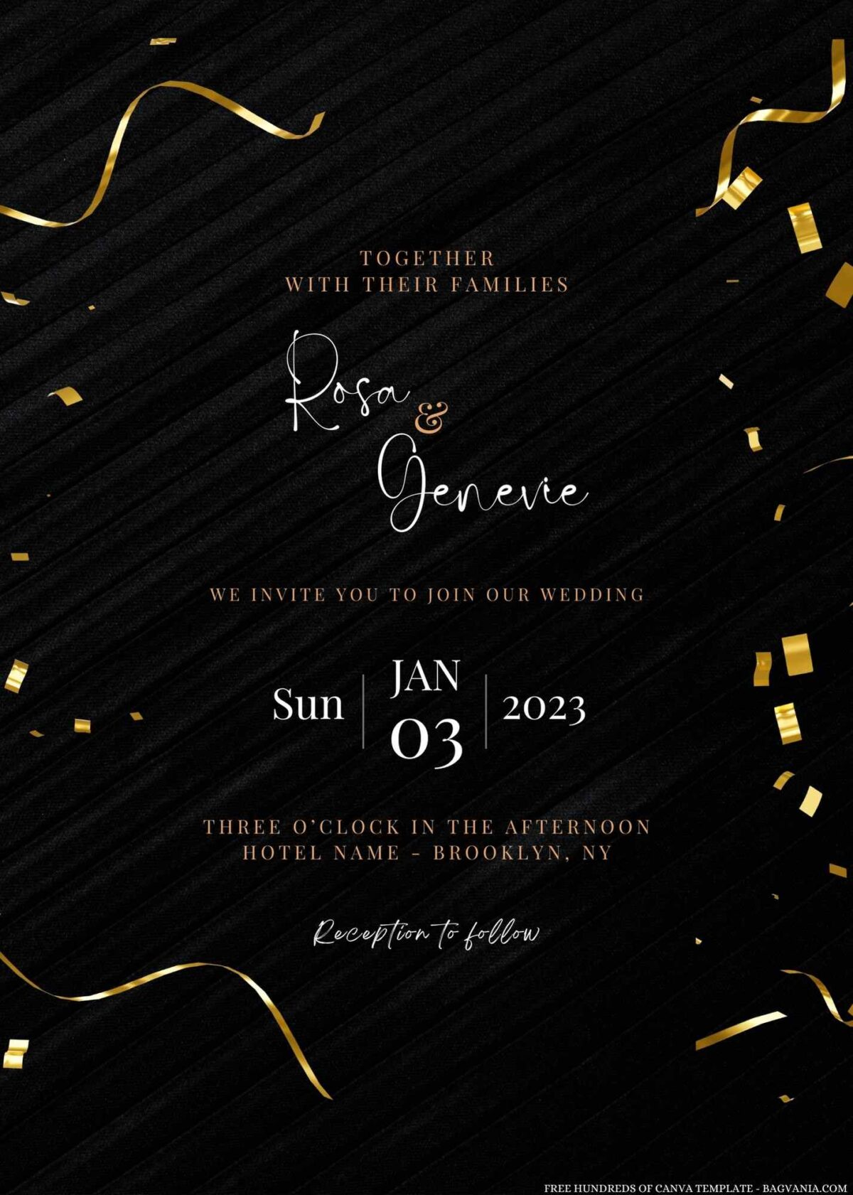 Free Editable Floating Gold Confetti Wedding Invitation