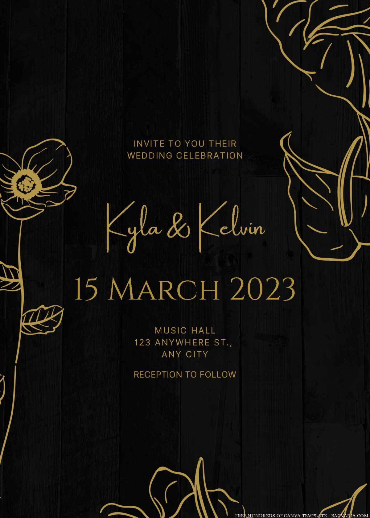 Free Editable Line Detail Flower Wood Wedding Invitation
