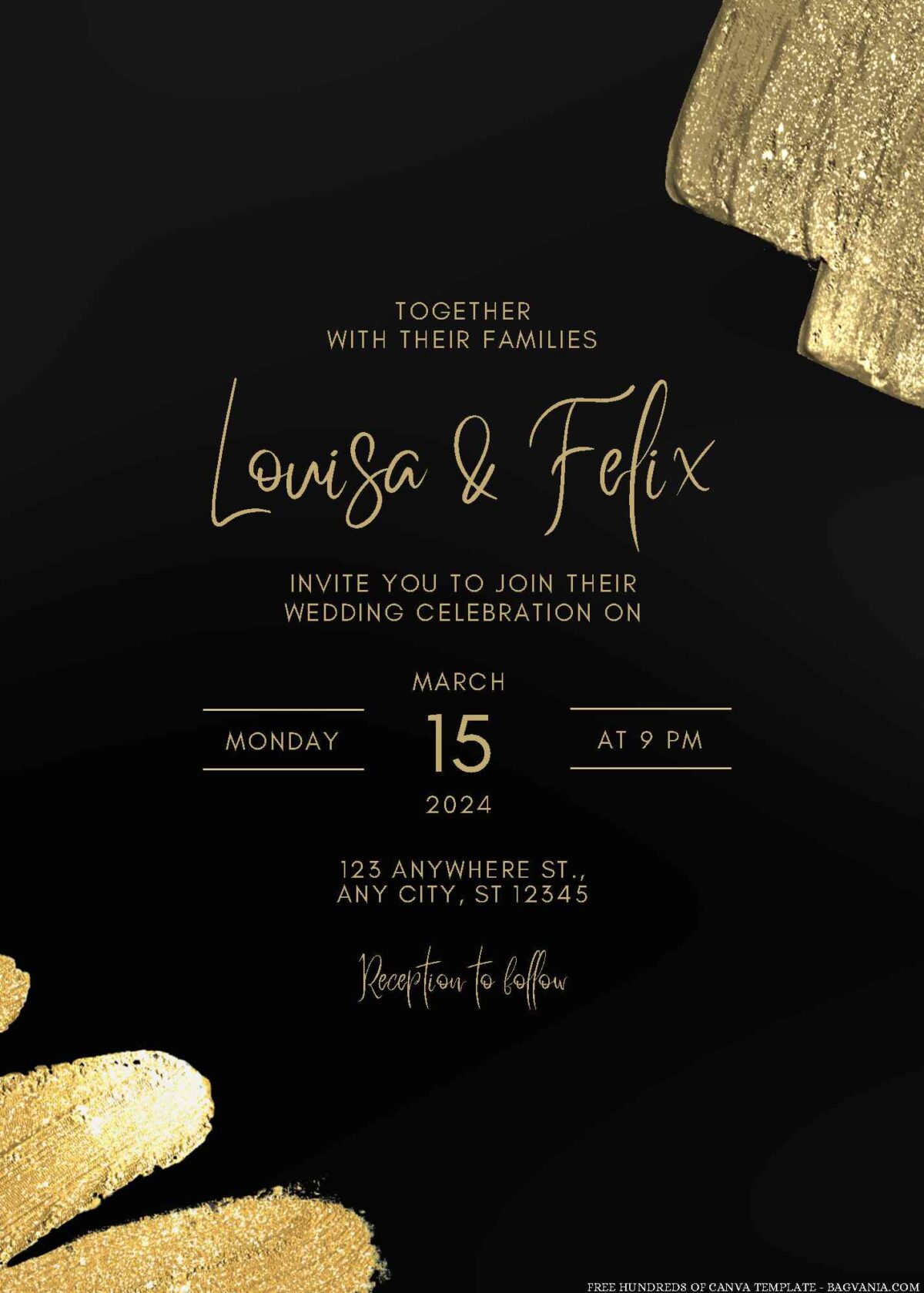 Free Editable Gold Glitter Swatch Wedding Invitation 