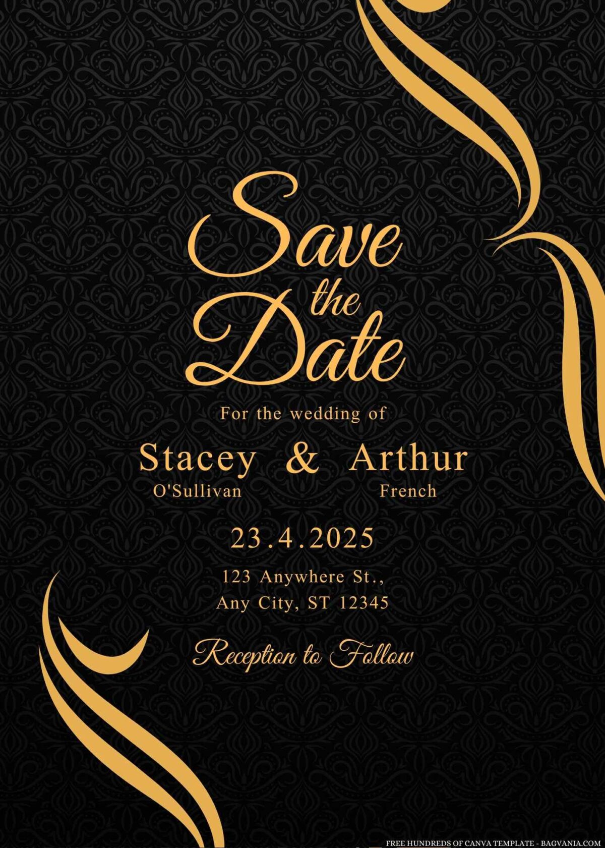 Free Editable Vintage Swirl Gold Wedding Invitation