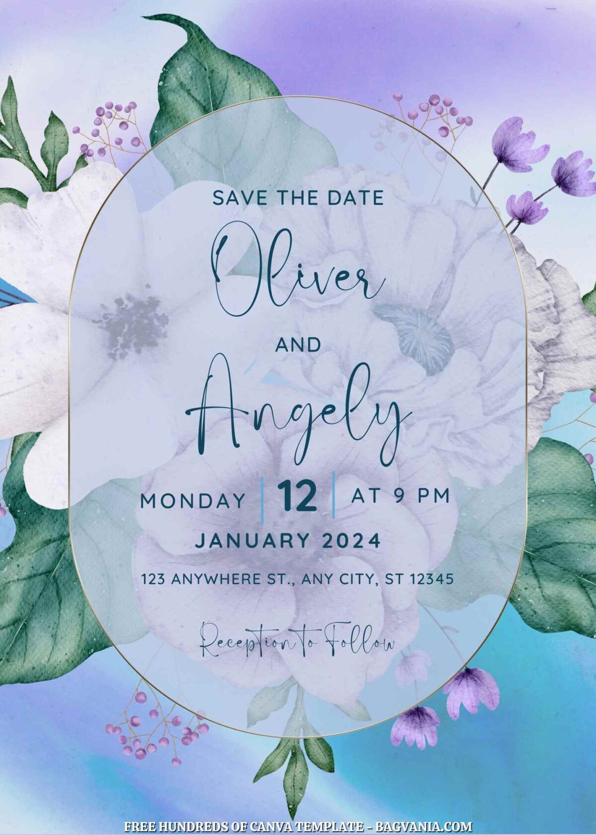 Free Editable Abstract White Purple Floral Wedding Invitation