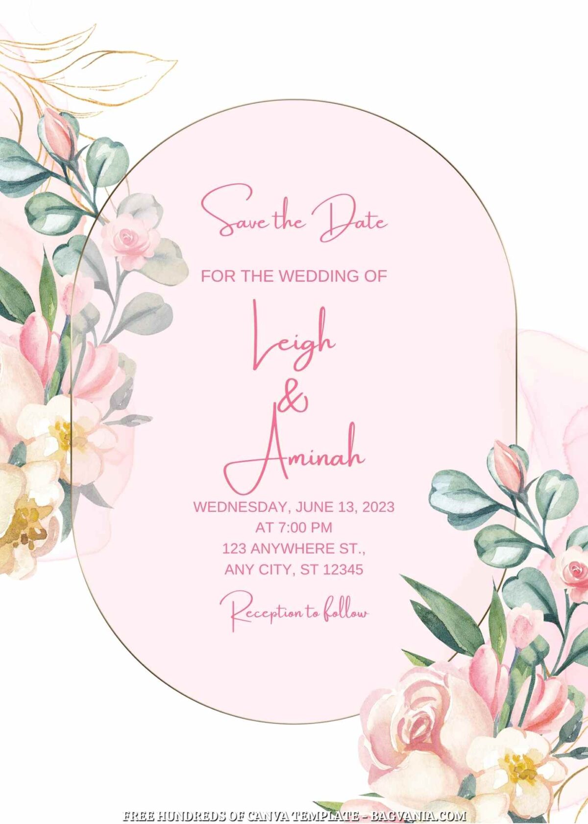 Free Editable White Pink Roses Wedding Invitation