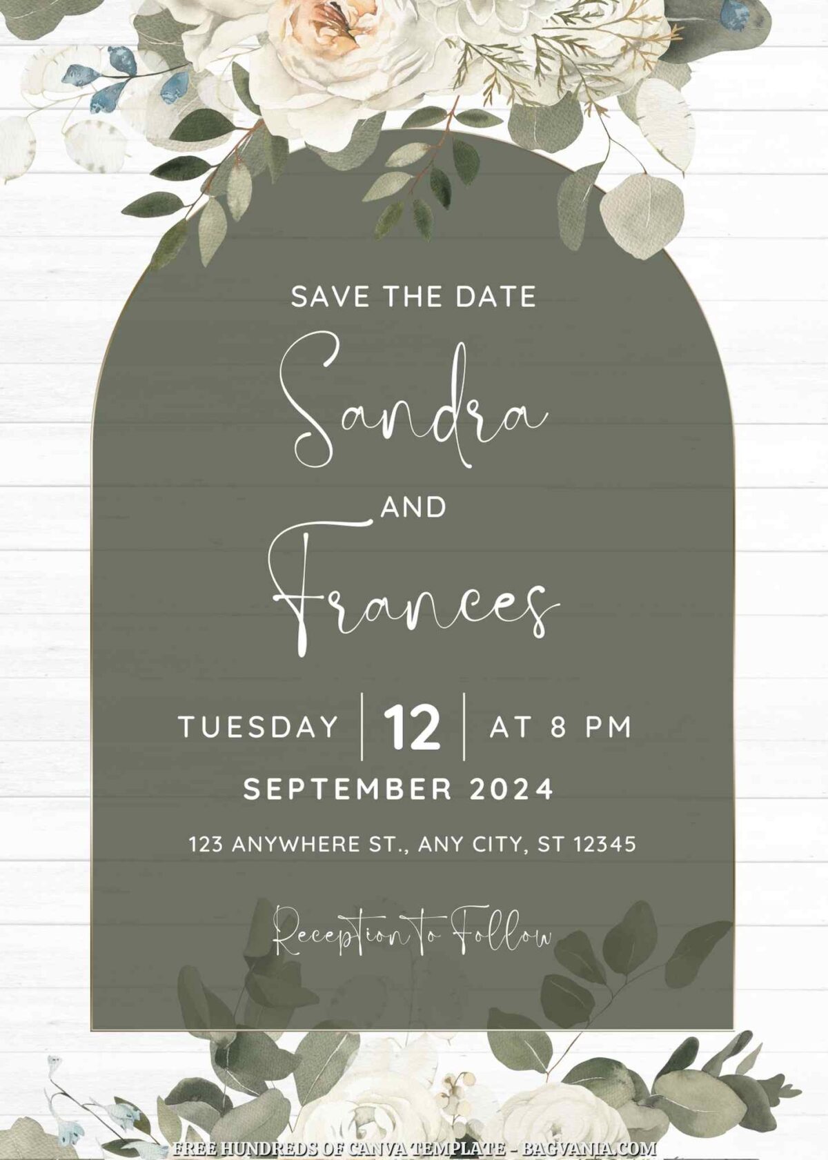 Free Editable White Green Floral Wedding Invitation