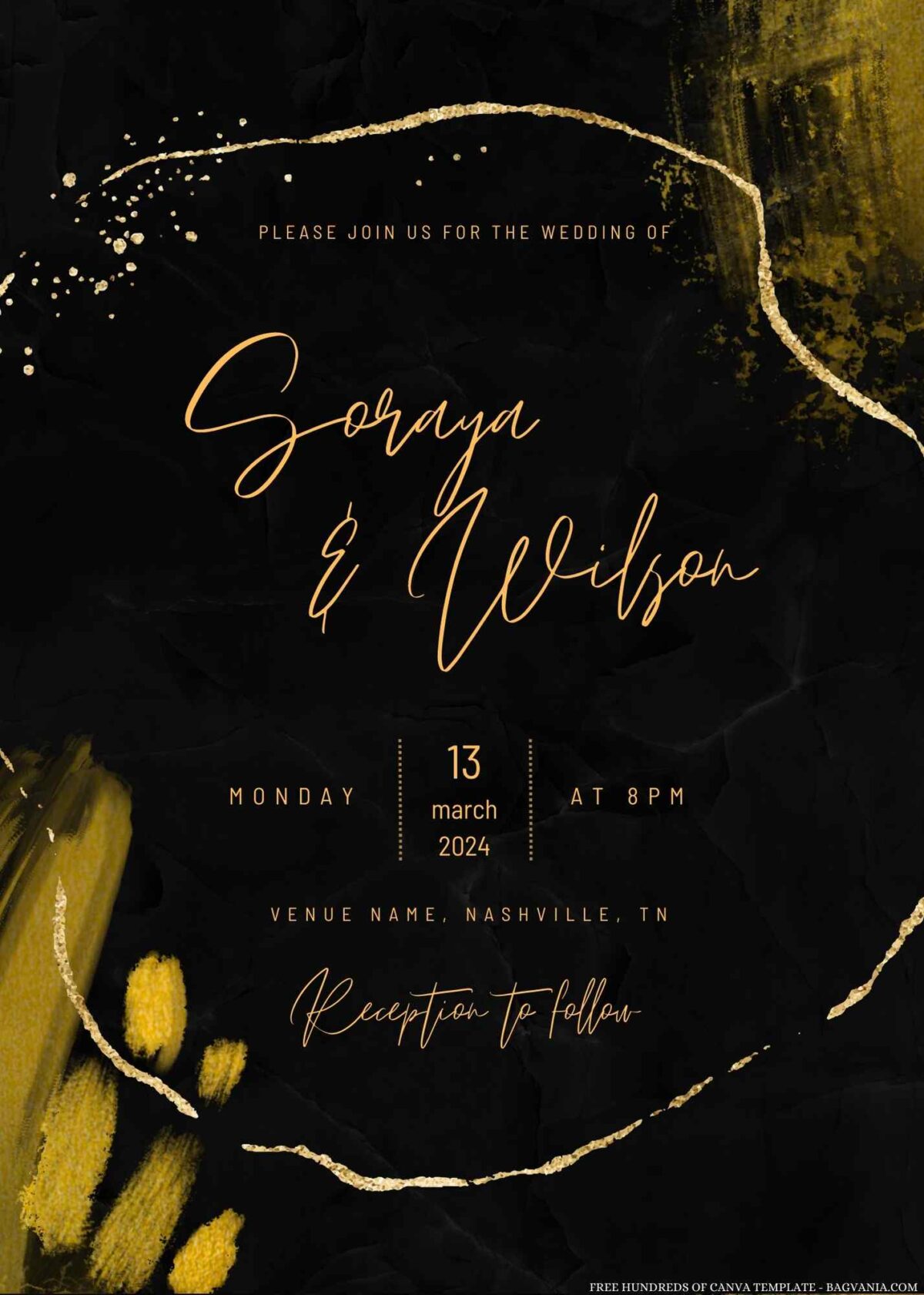 Free Editable Golden Abstract Shape Wedding Invitation