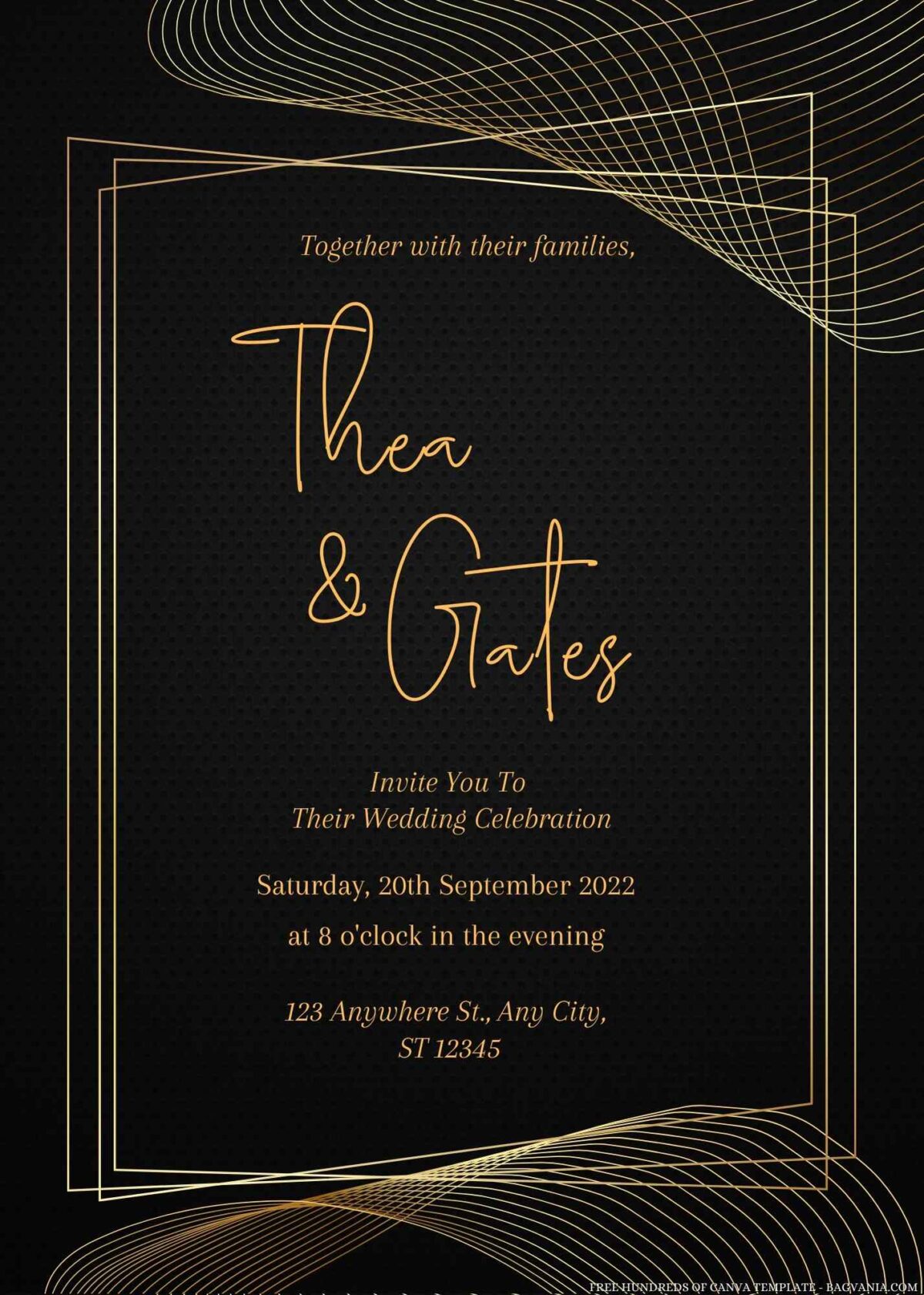 Free Editable Spirograph Blob Gold Wedding Invitation