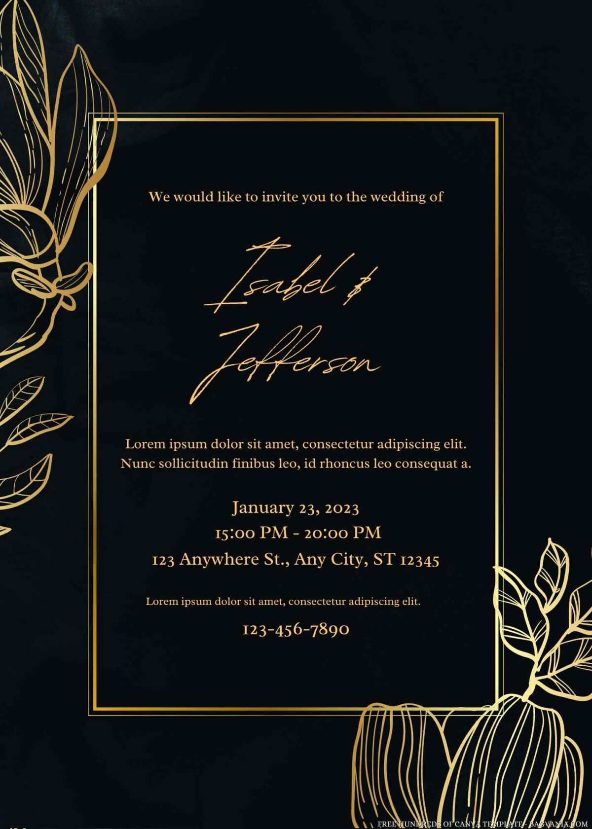 Golden branch Floral Canva Wedding Invitation