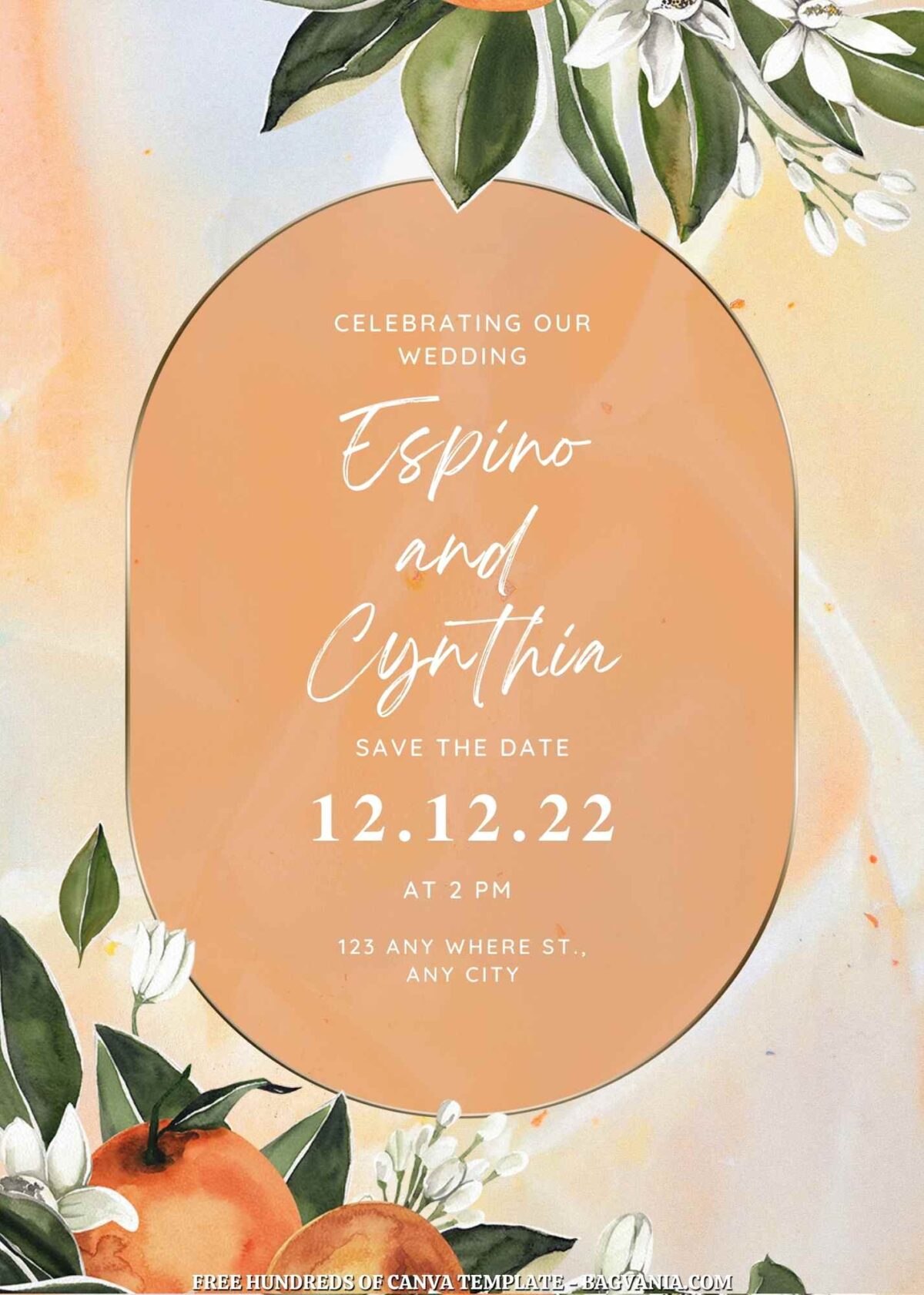Free Editable Orange Blossom Floral Wedding Invitation