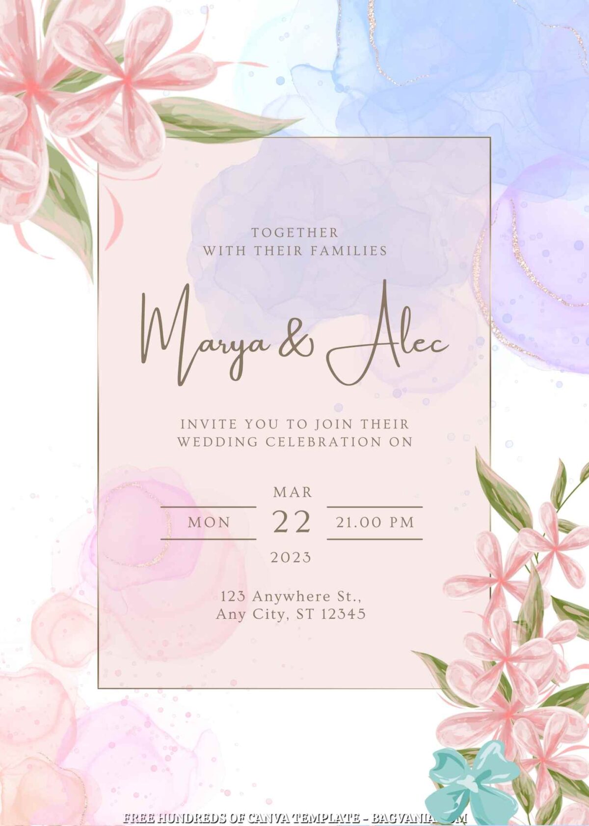 Free Editable Pink Daisy Floral Bouquet Wedding Invitation 