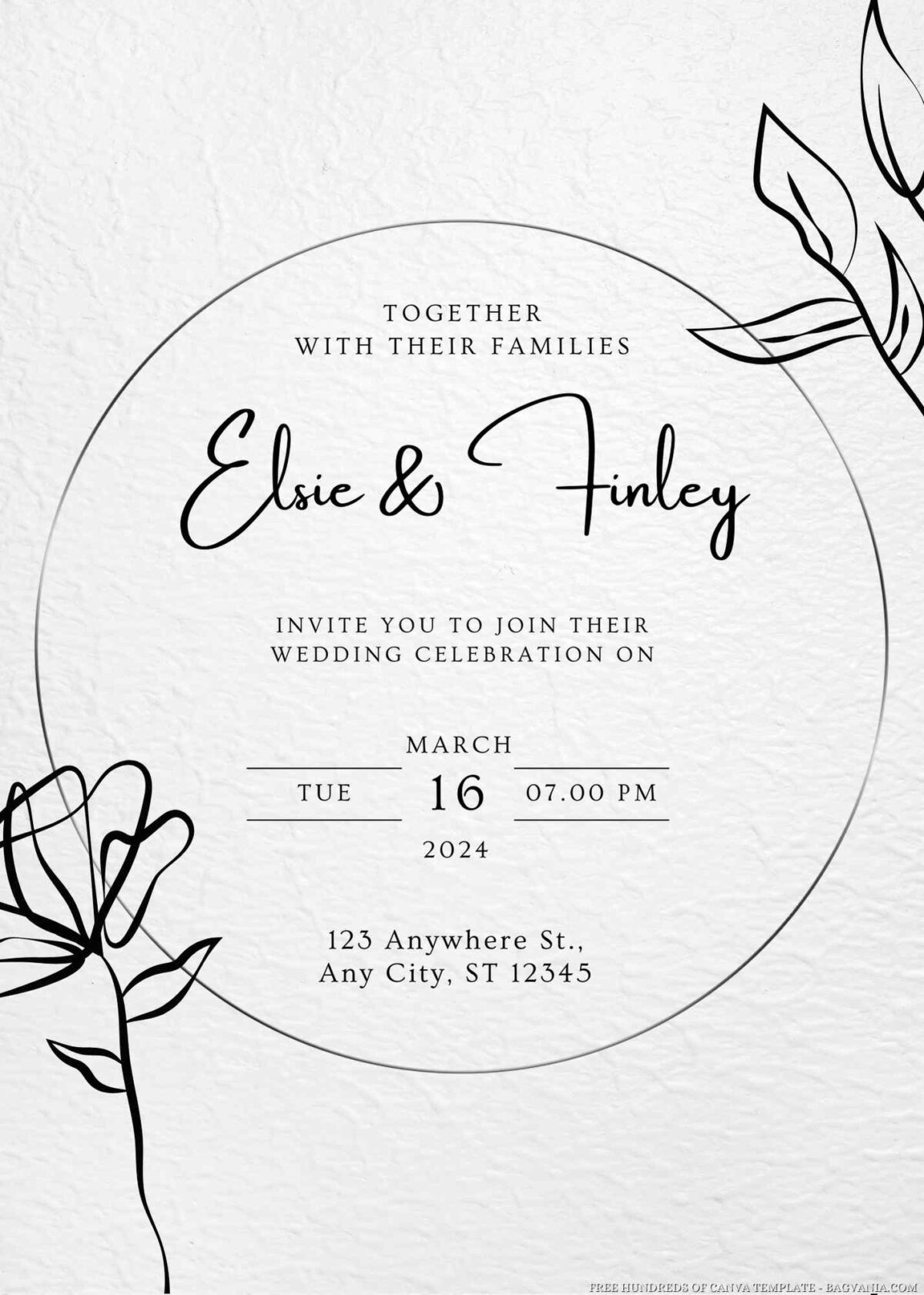 Free Editable Leaf Hand Drawn Intricate Wedding Invitation