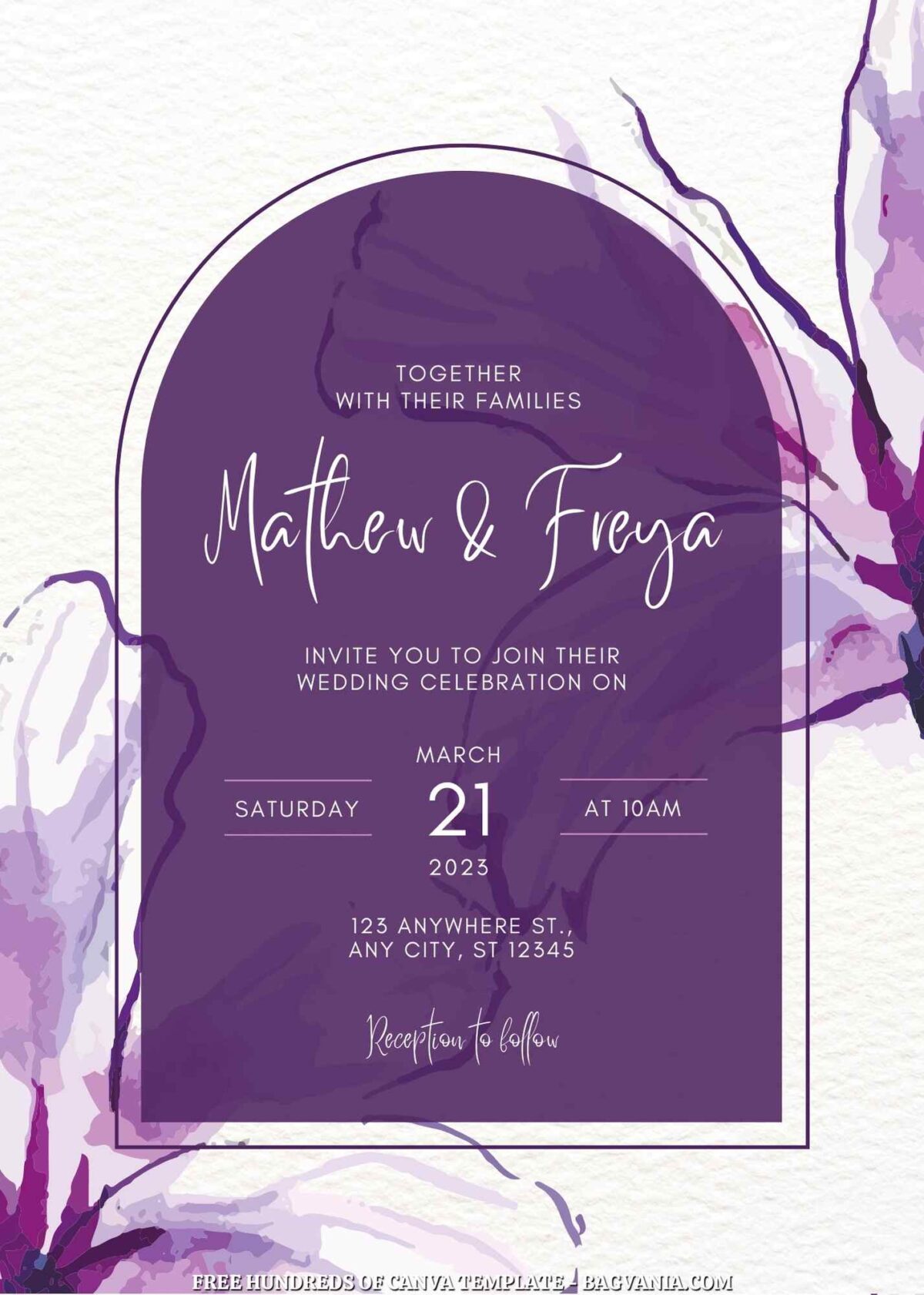 Free Editable Purple Paper Watercolor Floral Wedding Invitation