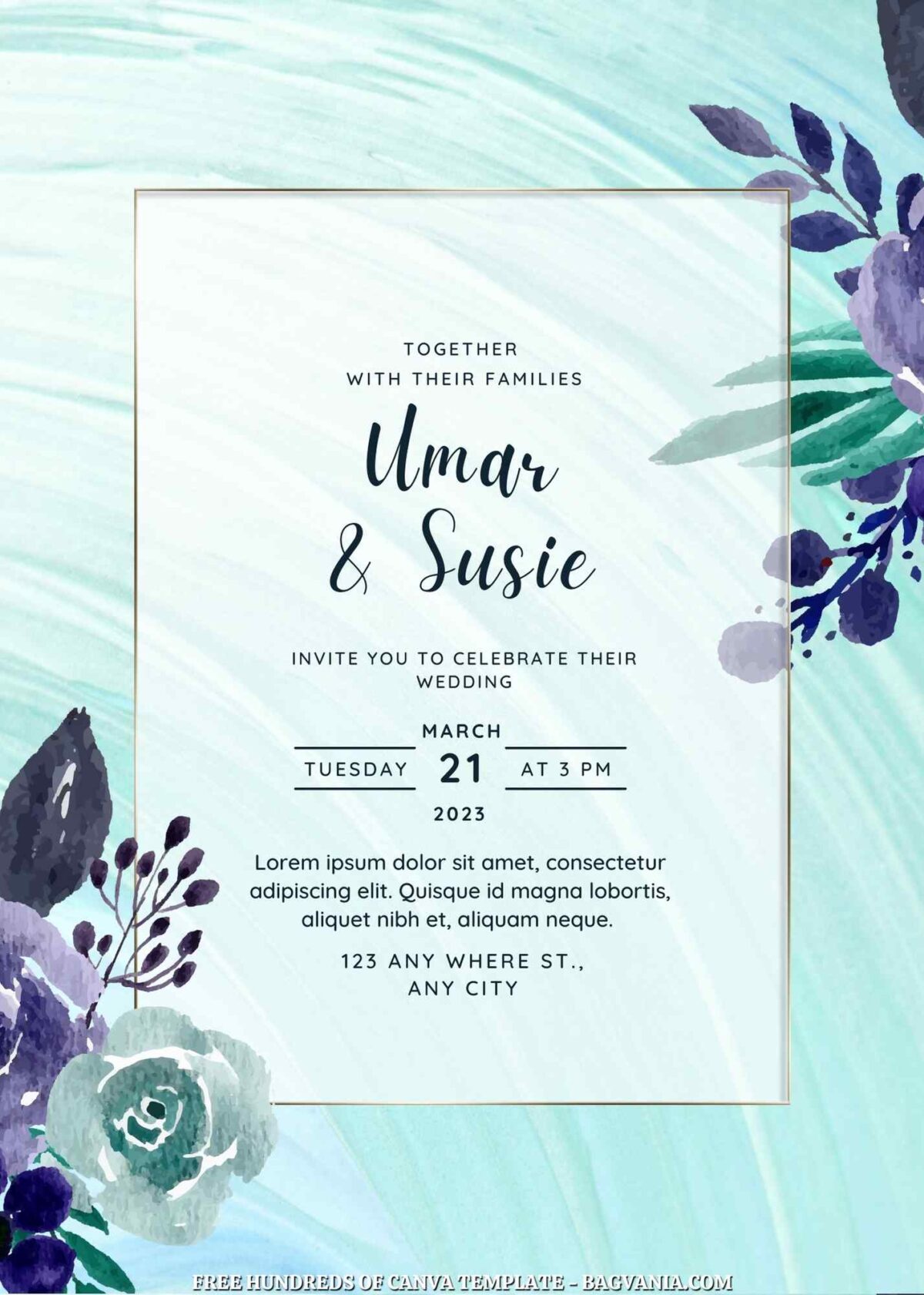 Free Editable Tosca Purple Floral Wedding Invitation