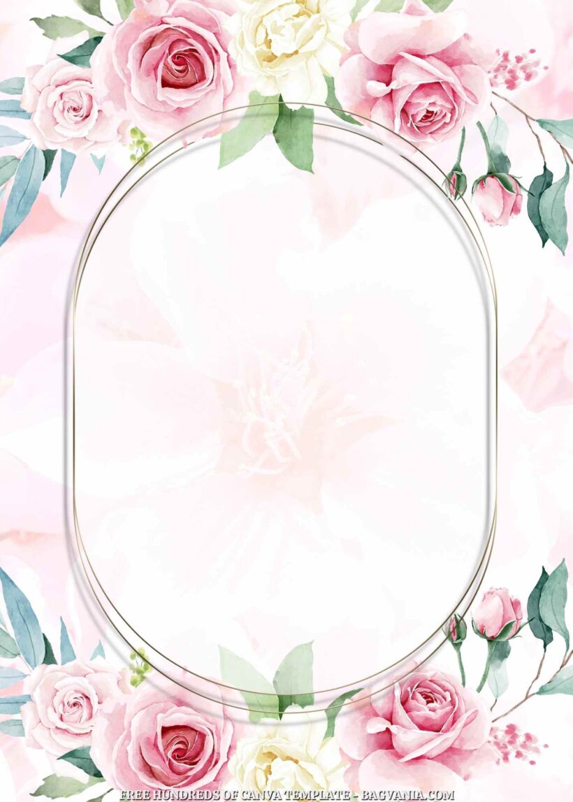 20+ Rose Flower Green Leaves Canva Wedding Invitation Templates | FREE ...