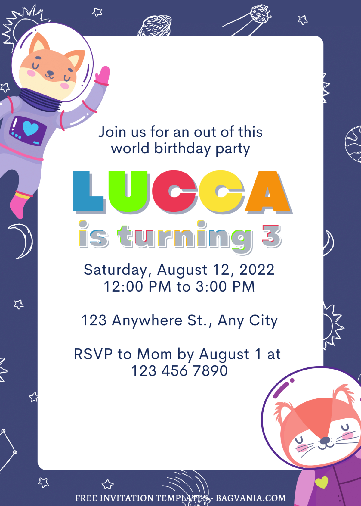 7+ Little Explorer Space Themed Canva Birthday Invitation Templates  with colorful editable text