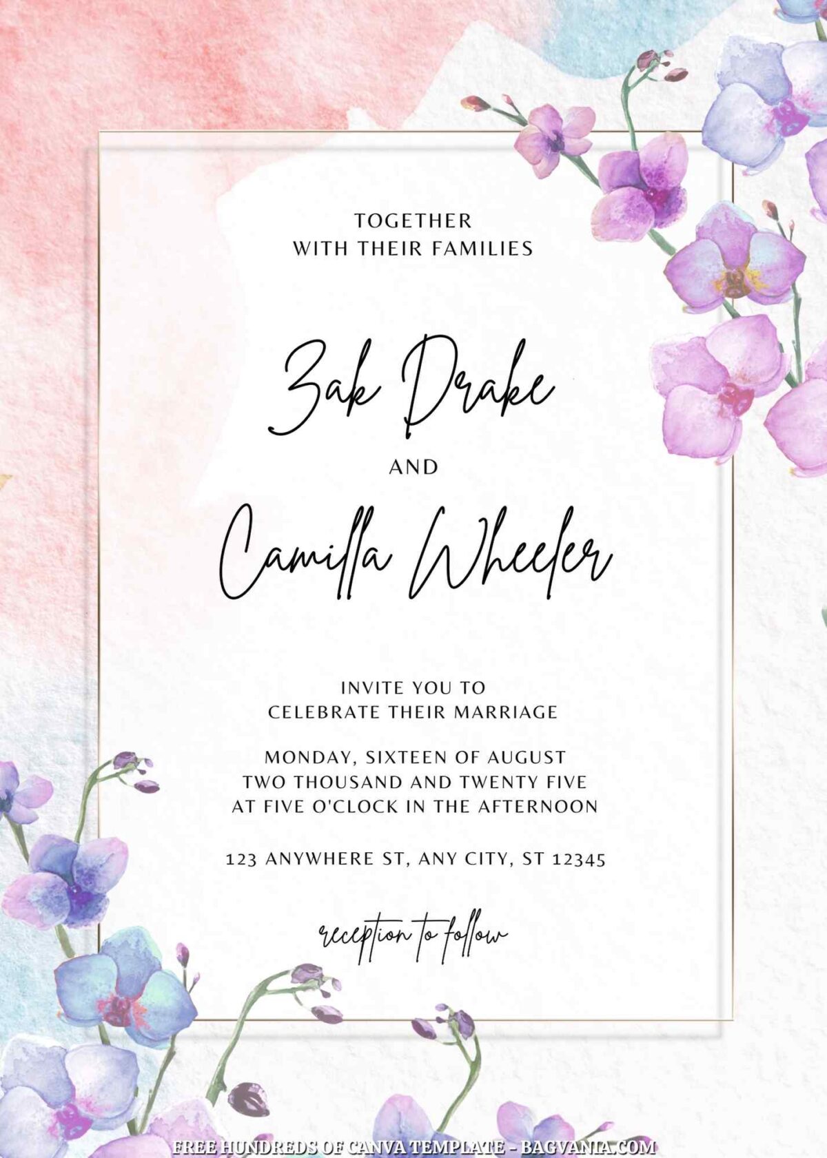 Free Editable Blue Orchid Flower Wedding Invitation