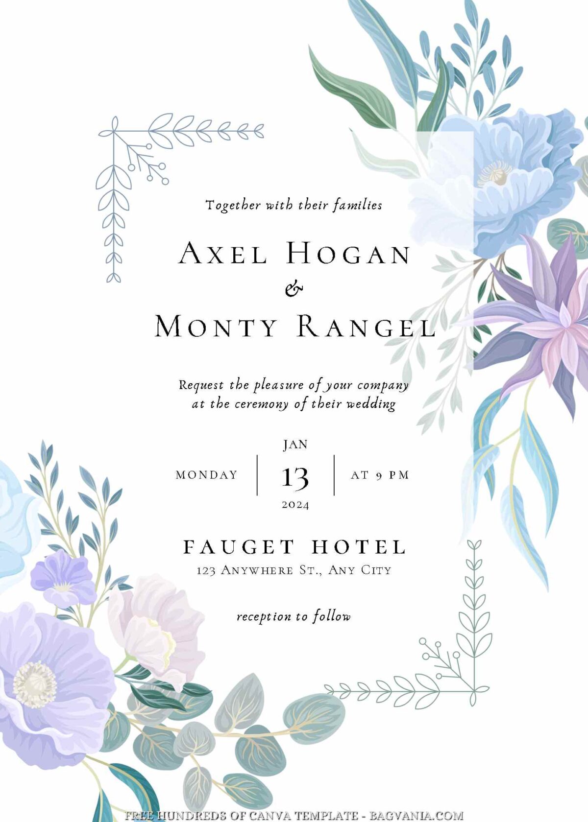 Free Editable Blue Green Purple Floral Canva Wedding Invitation