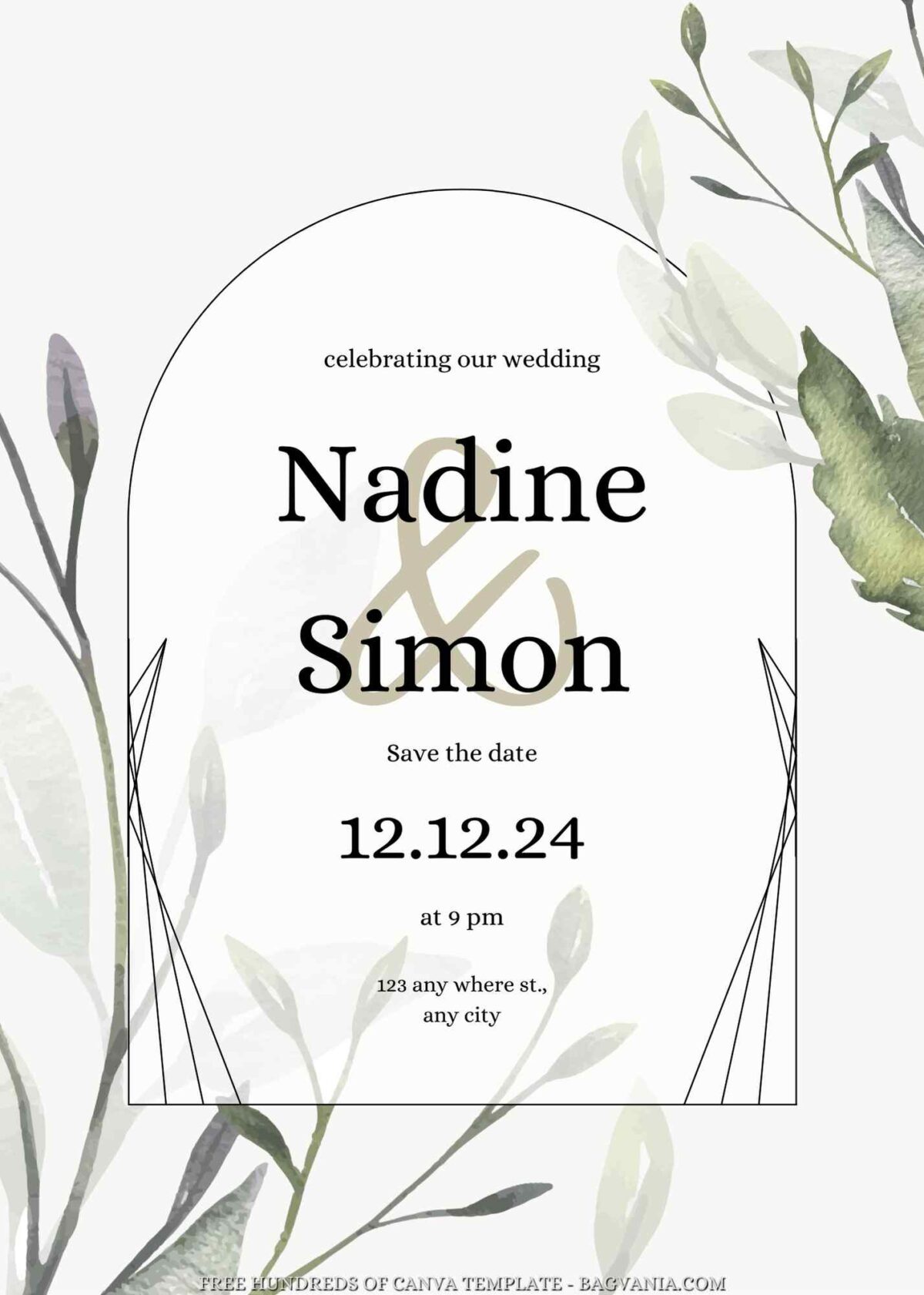 Free Editable Green Leaf Eucalyptus Wedding Invitation