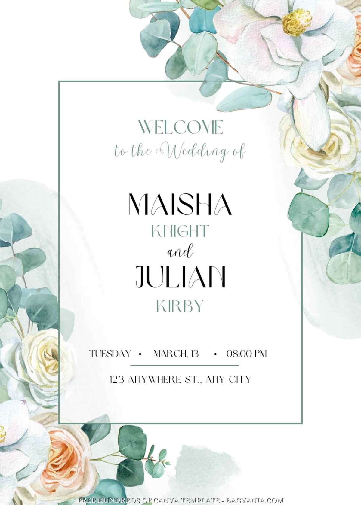 Free Editable White Green Pastel Floral Wedding Invitation