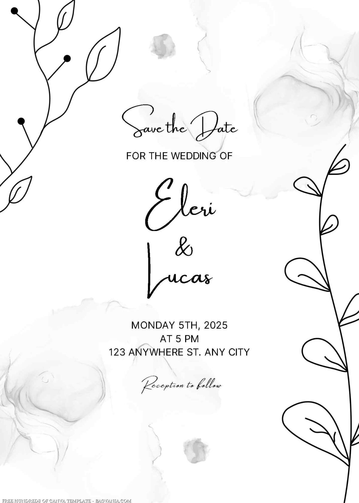 Free Editable Black White Floral Line Wedding Invitation