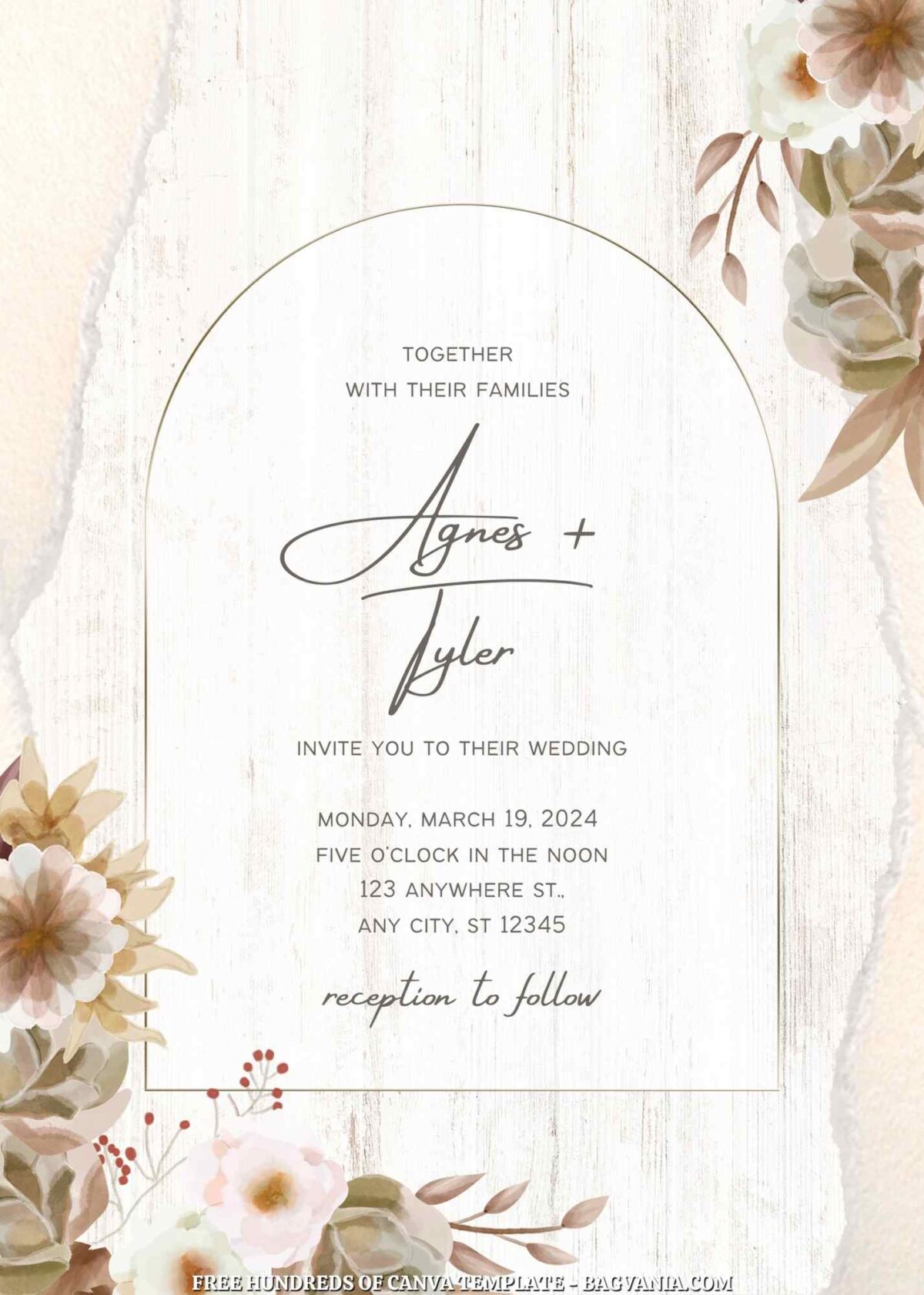 Free Editable Rustic Flower Dried Wedding Invitation