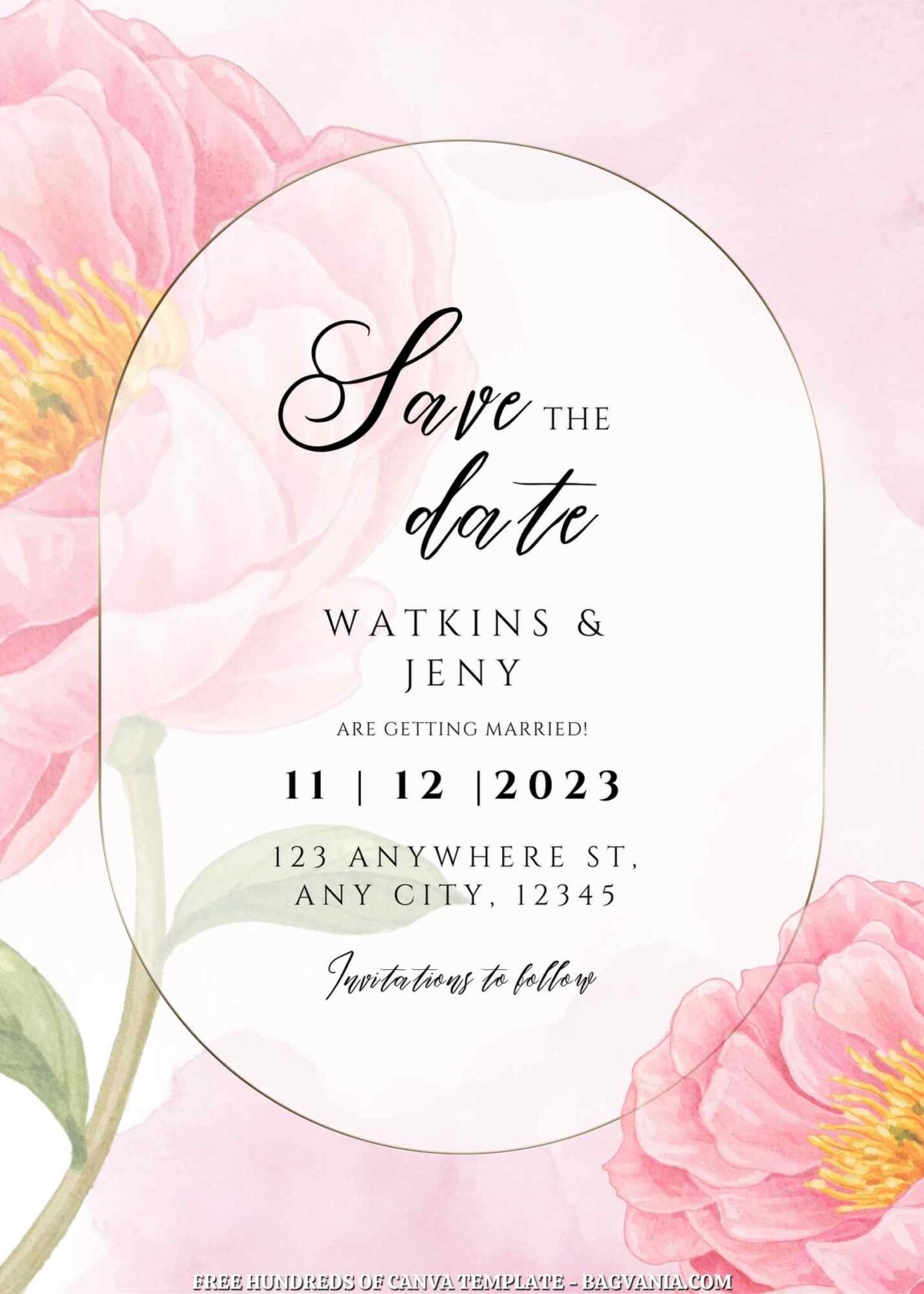 Free Editable Pink Peony Floral Wedding Invitation