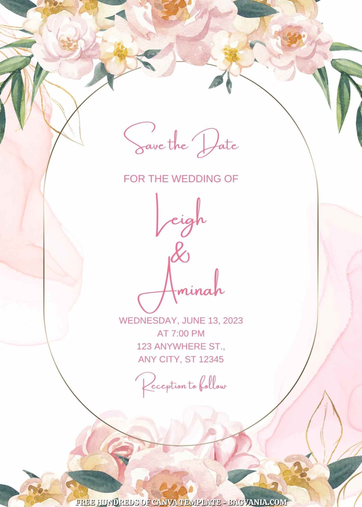 Free Editable White Pink Roses Wedding Invitation