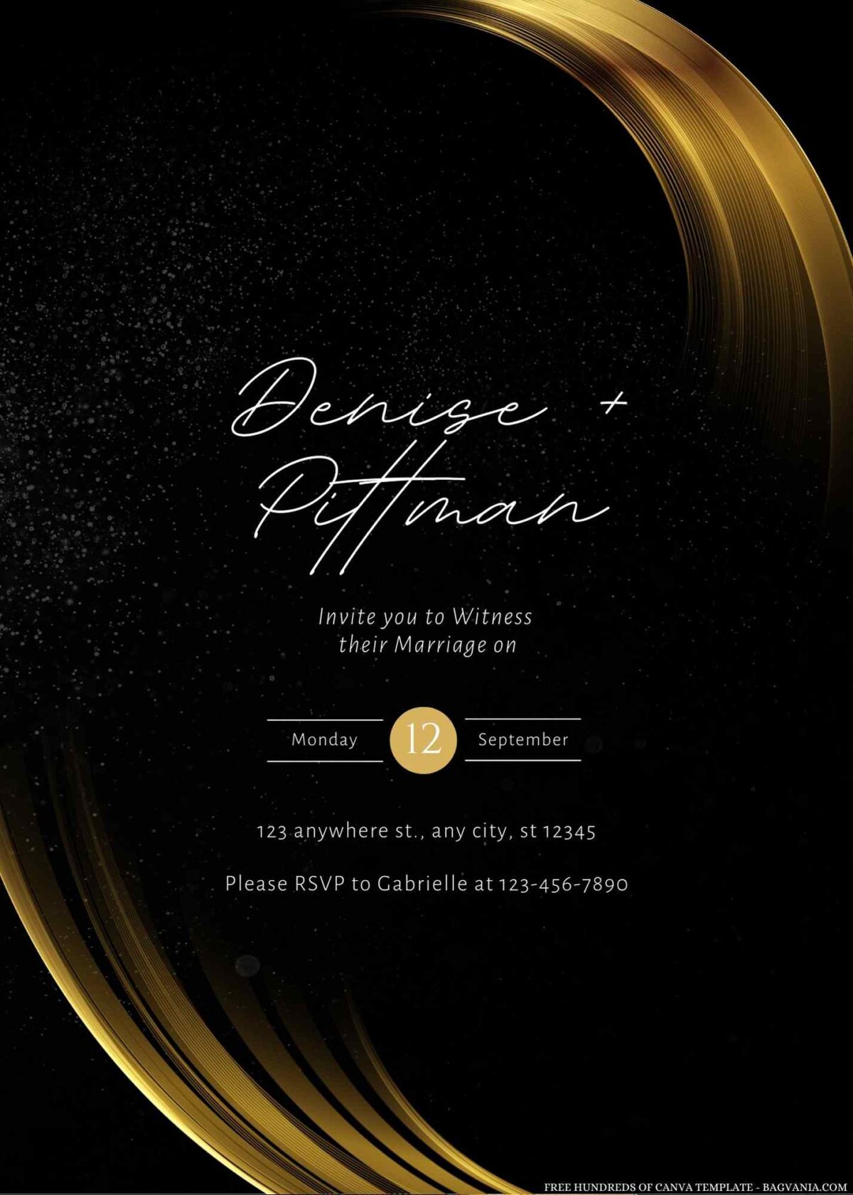 Free Editable Tiny White Dust Swirl Gold Wedding Invitation