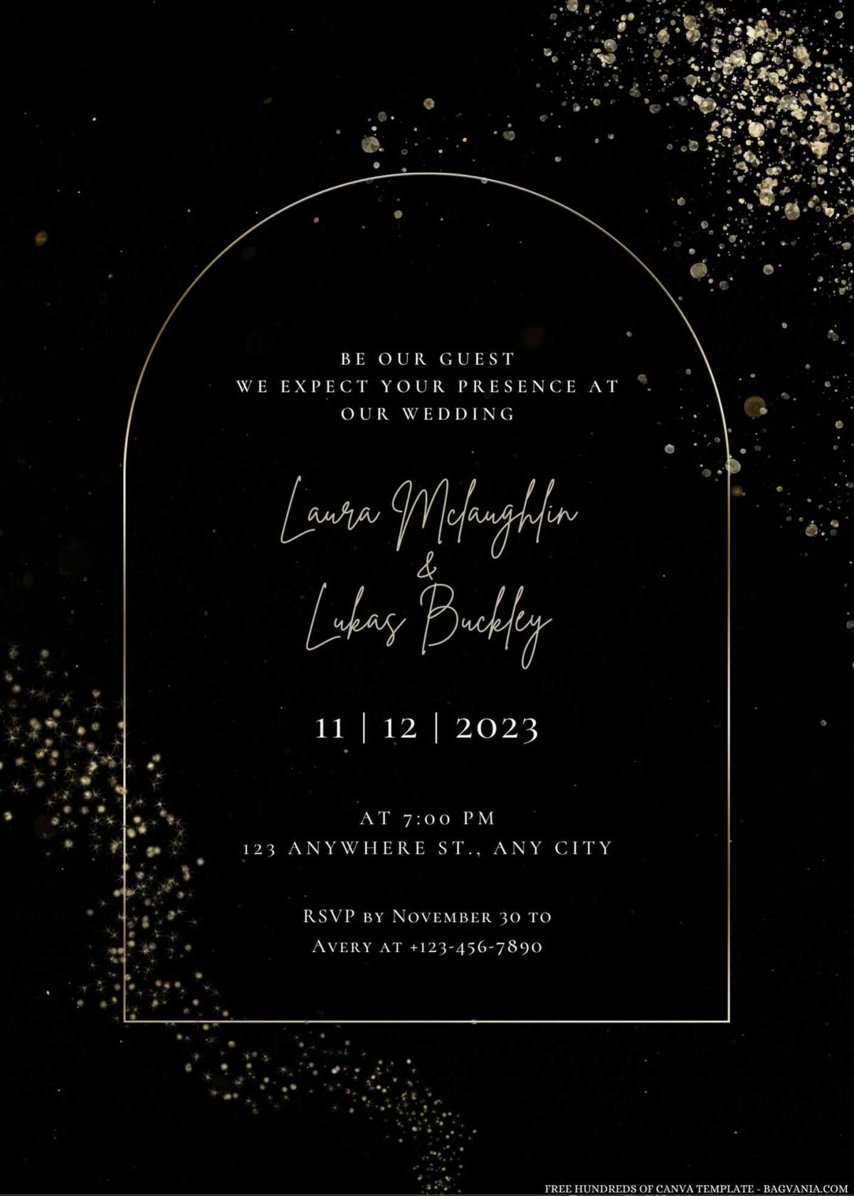 Free Editable Gold Glitter Arch Frame Wedding Invitation
