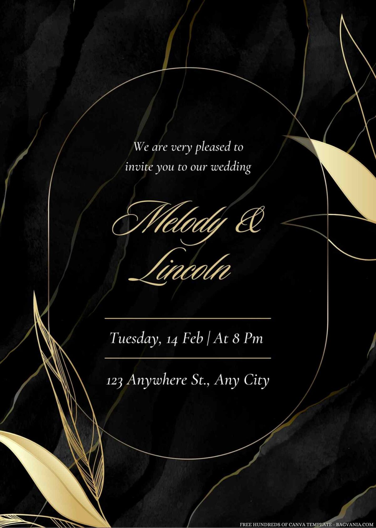Free Editable Gold Elegant Leaf Wedding Invitation