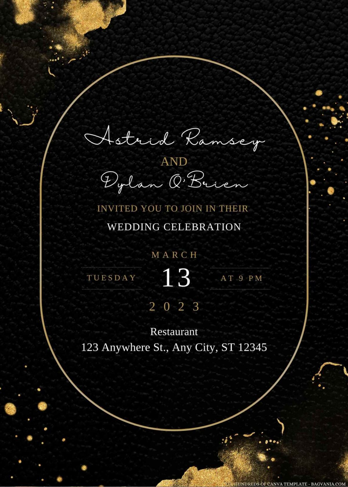 Free Editable Golden Watercolor Splash Wedding Invitation