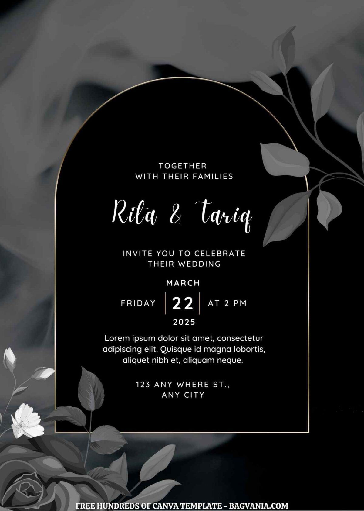 Free Editable Black Roses Wedding Invitation