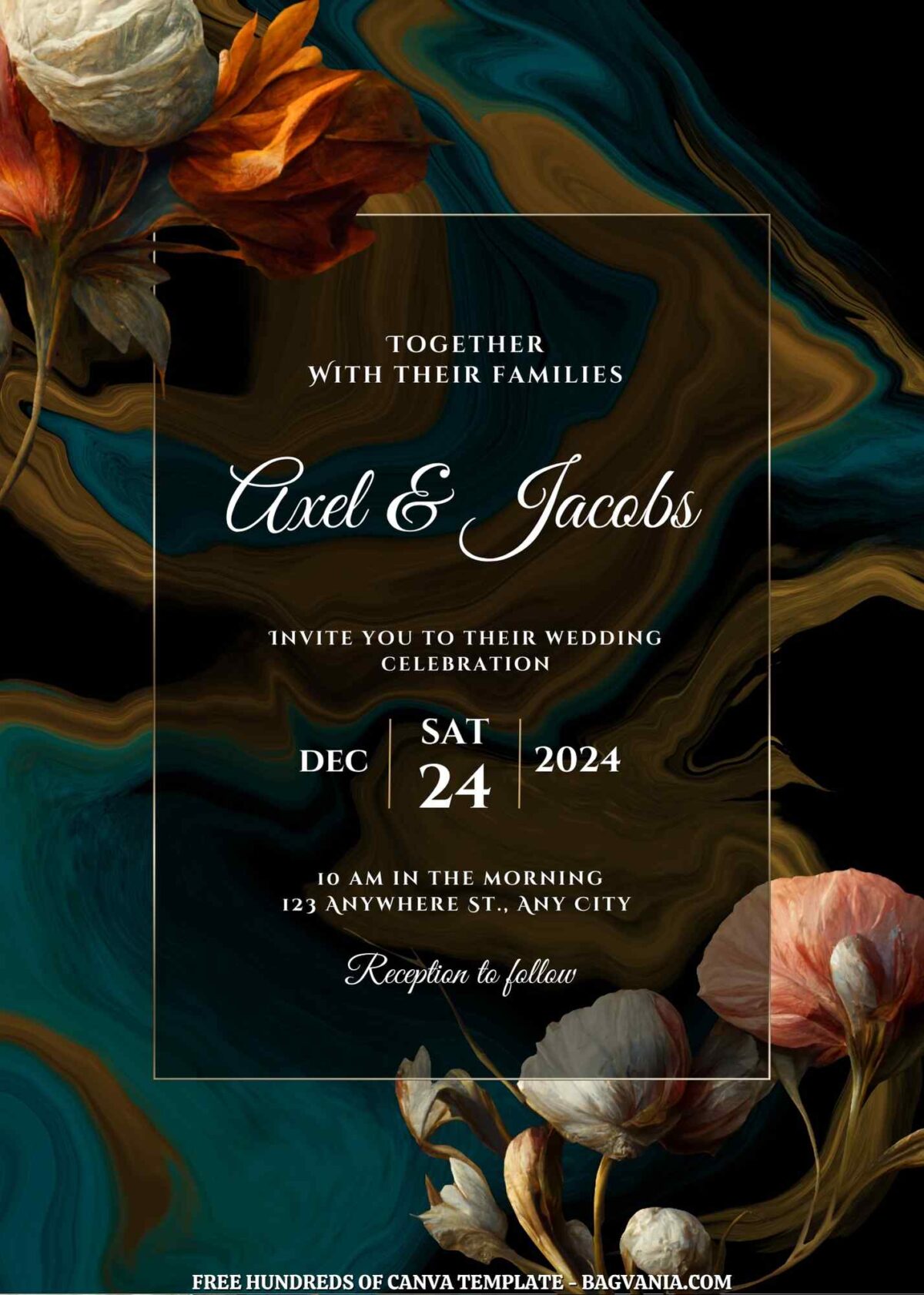 Free Editable Elegant Flower Painting Wedding Invitation