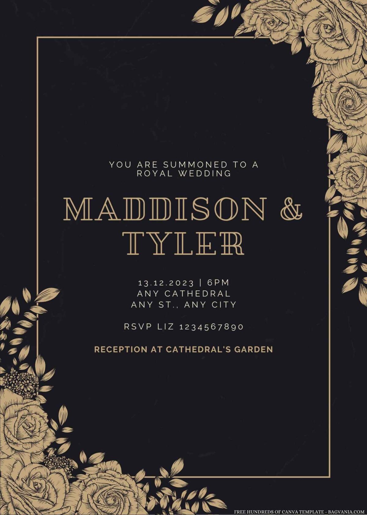 Free Editable Black Corner Border Floral Wedding Invitation