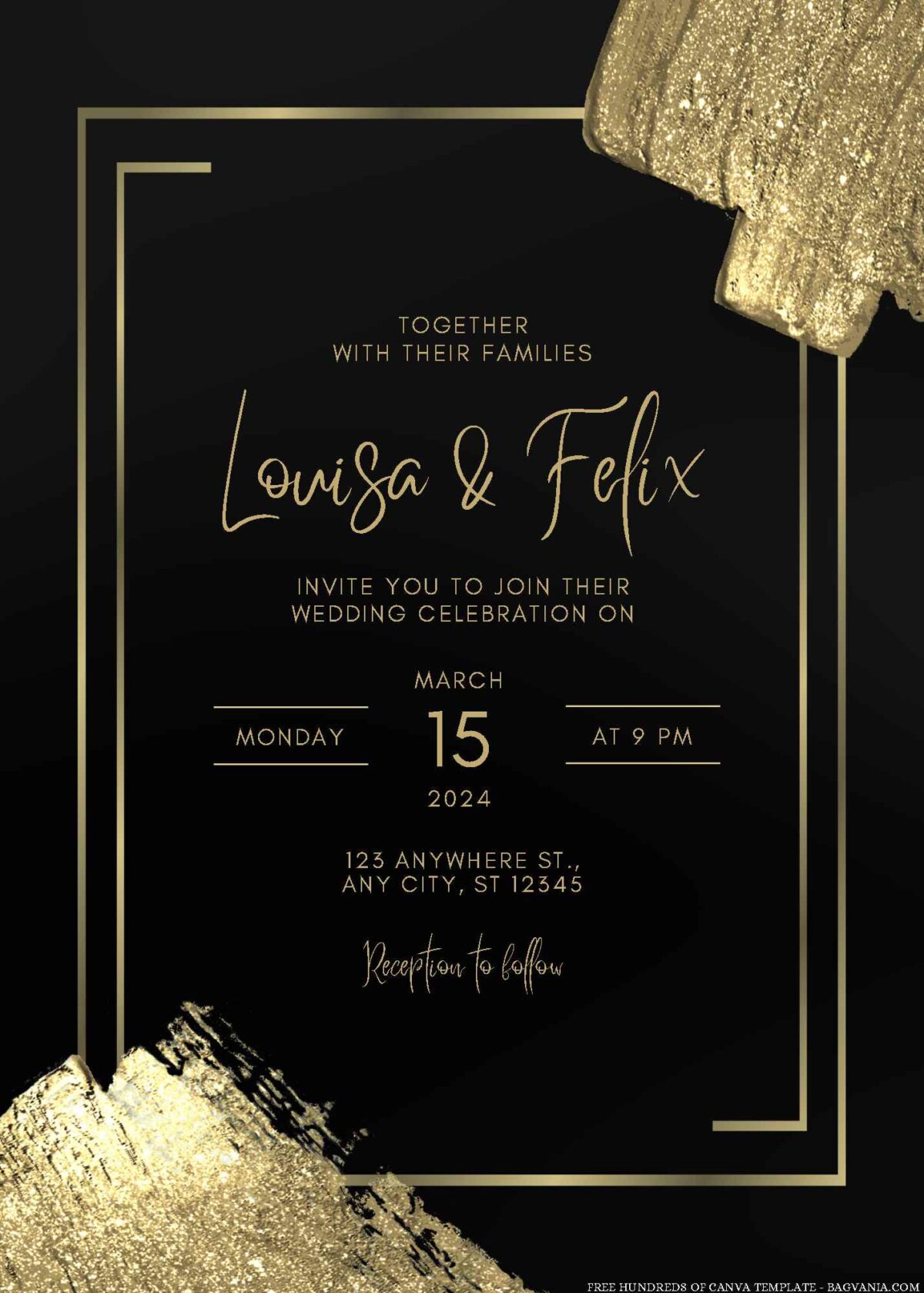 Free Editable Gold Glitter Swatch Wedding Invitation 