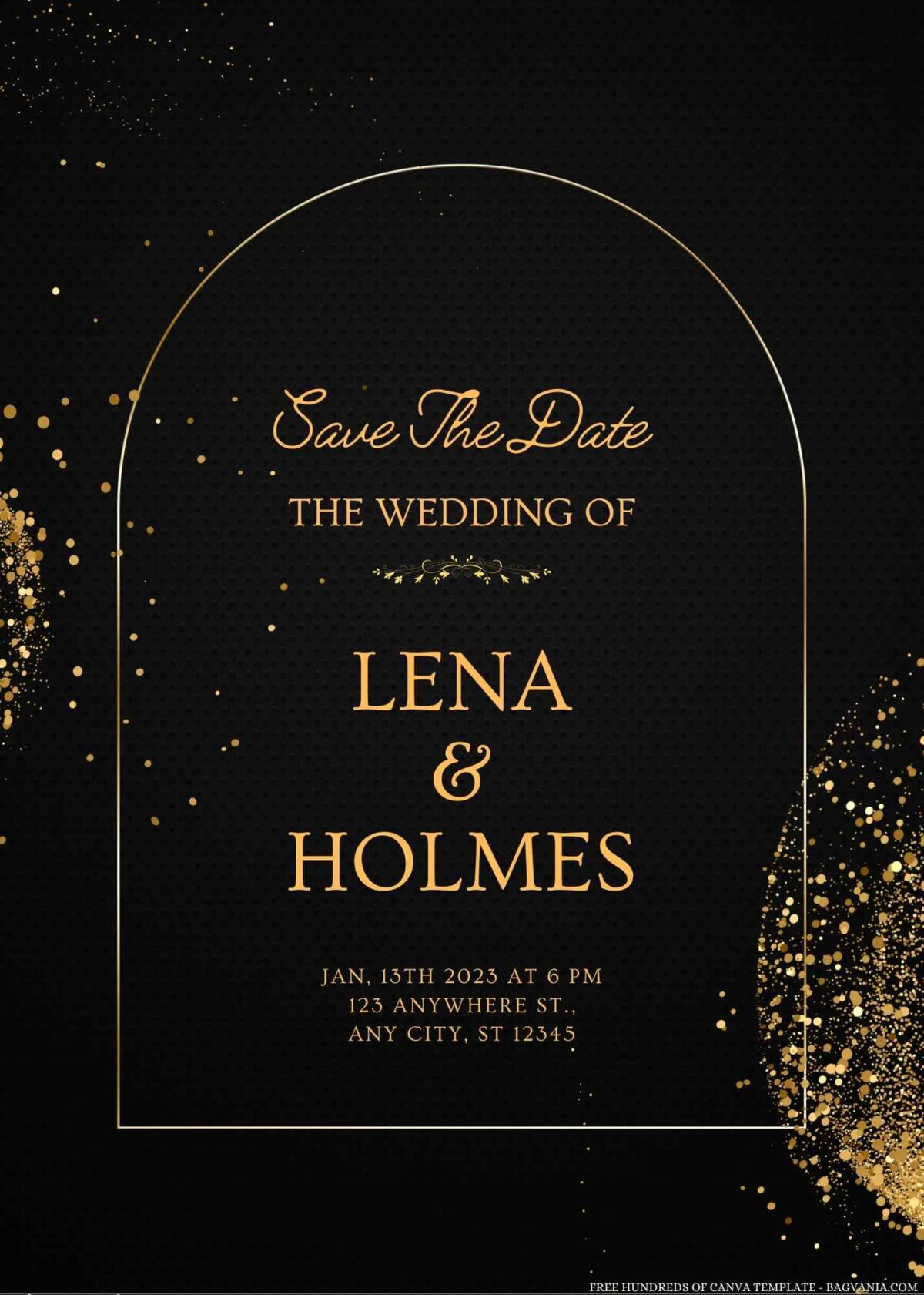 Free Editable Sparkle Gold Glitter Wedding Invitation