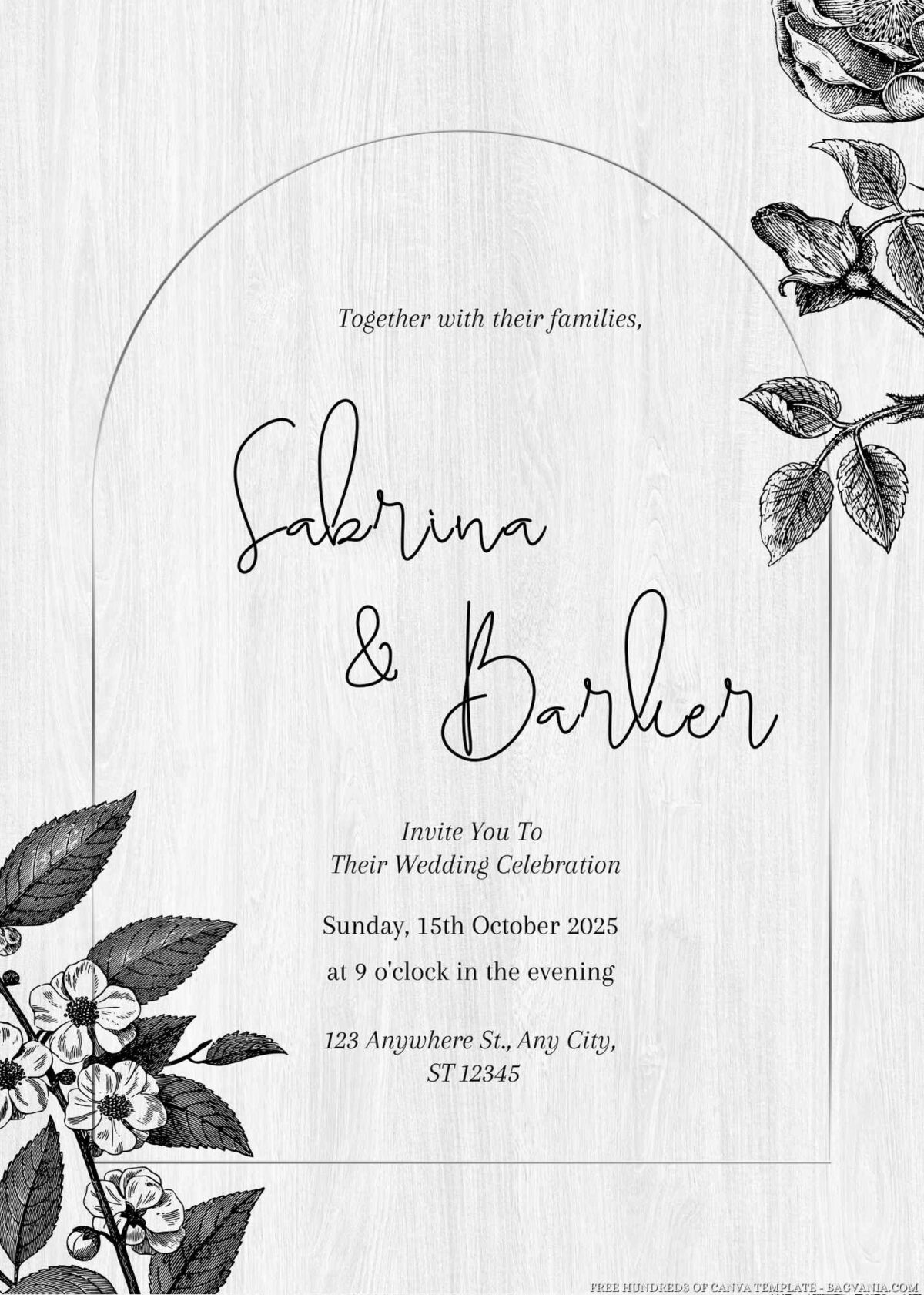 Free Editable Hand Drawn Floral Illustration Wedding Invitation