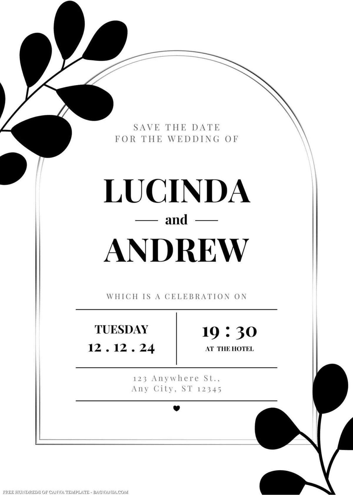 Free Editable Floral Silhoutte Arch Frame Wedding Invitation 