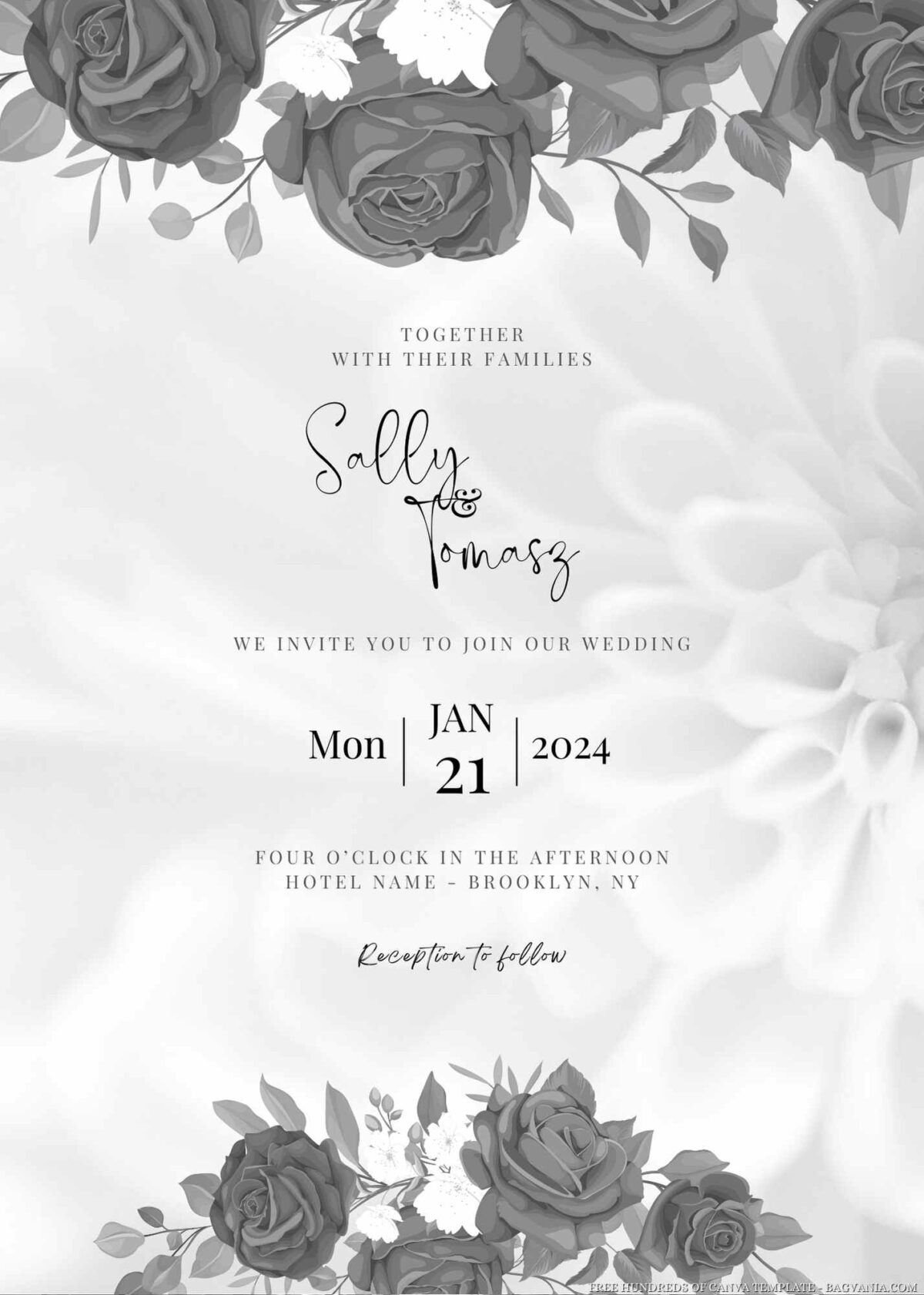 Free Editable Watercolor Black Roses Wedding Invitation
