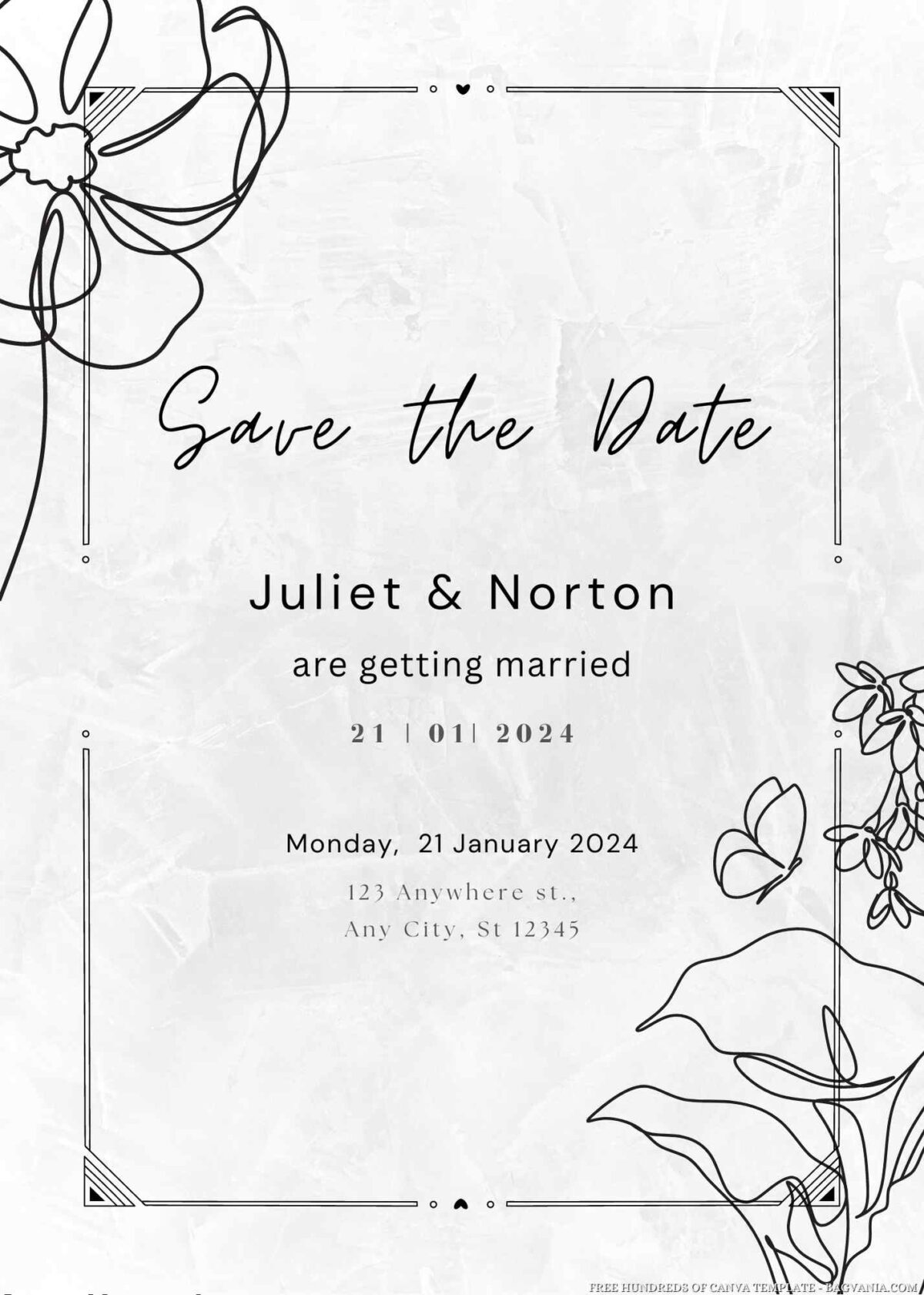 Free Editable White Hand Drawn Flower Wedding Invitation