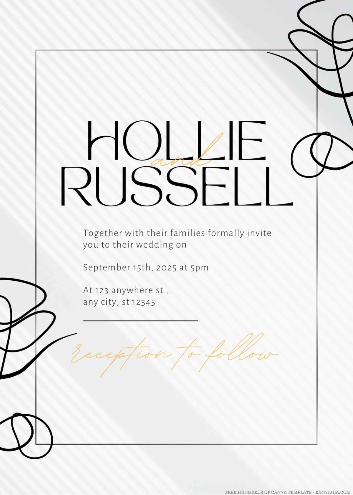 Free Editable White Abstract Floral Line Wedding Invitation