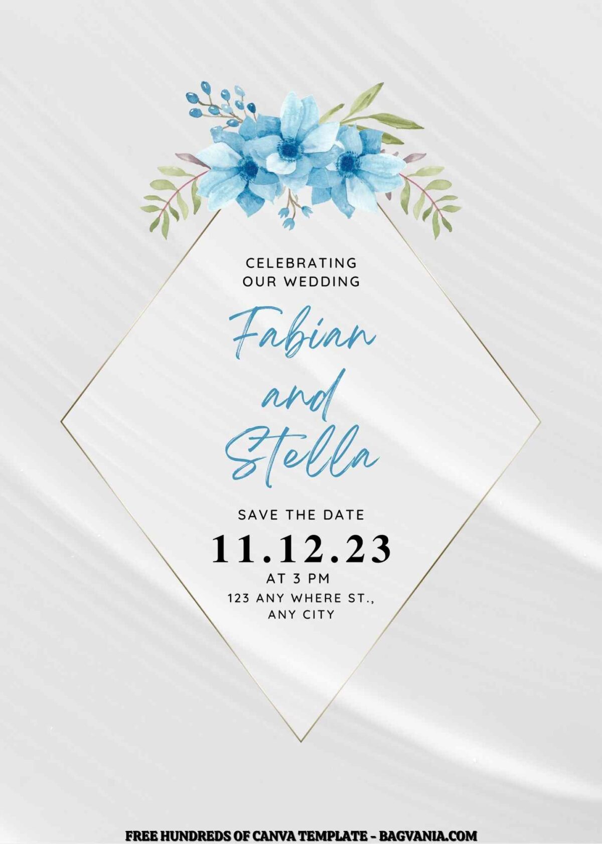 Free Editable Watercolor Blue Anemone Wedding Invitation