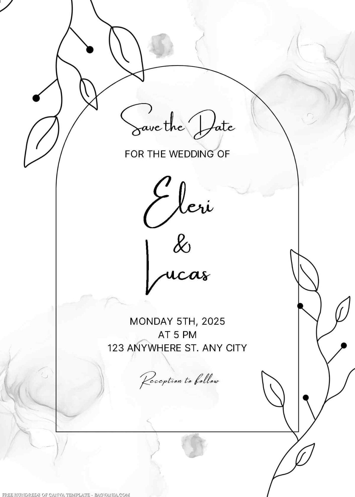 Free Editable Black White Floral Line Wedding Invitation