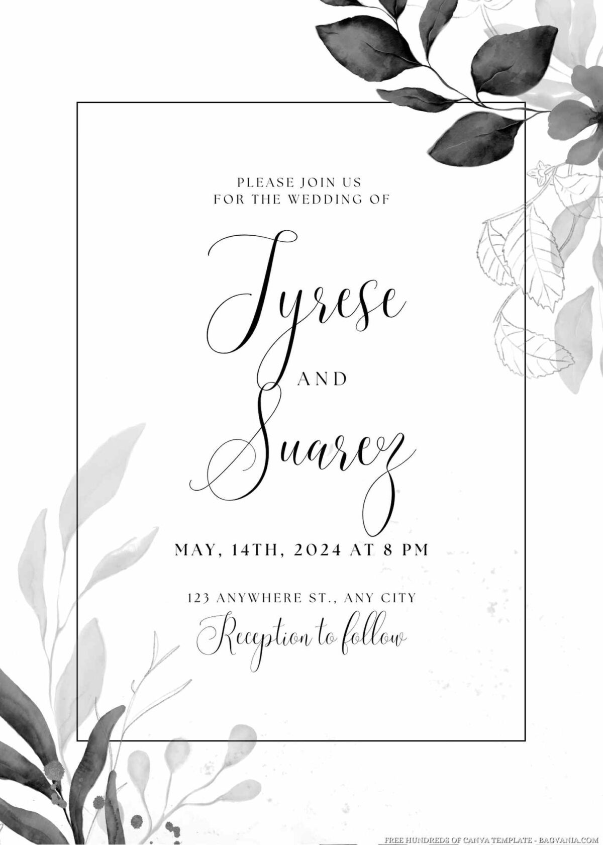 Free Editable Soft Dust Black White Wedding Invitation