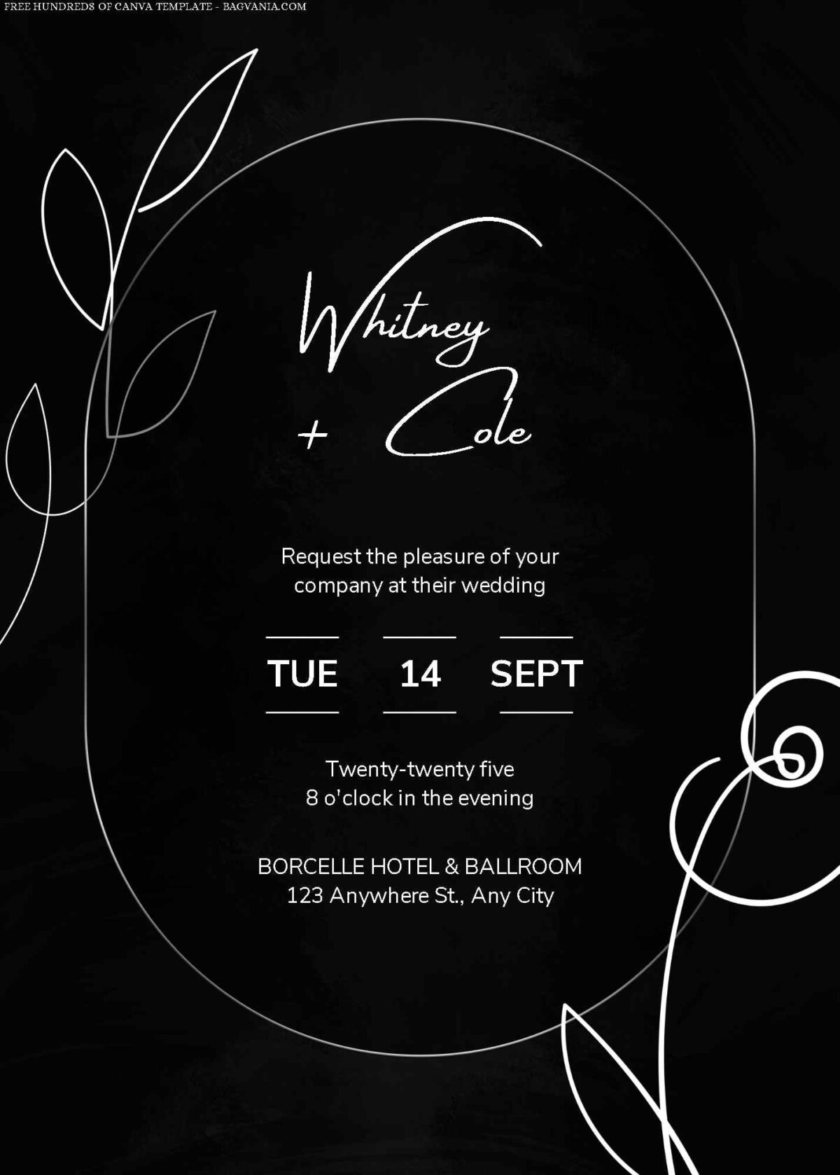Free Editable Black Abstract Flower Wedding Invitation